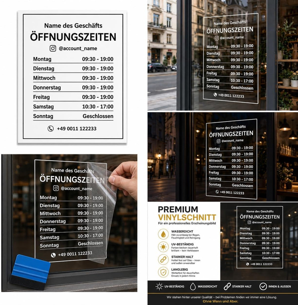 Öffnungszeiten Aufkleber Firmenname – Detailansicht