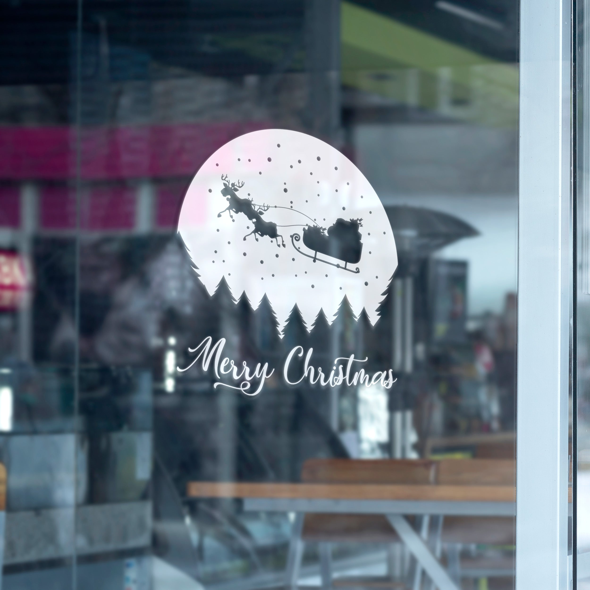 Merry Christmas Wandtattoo mit Weihnachtsmann & Schlitten – Festlicher Vinyl Aufkleber für Fenster & Wand