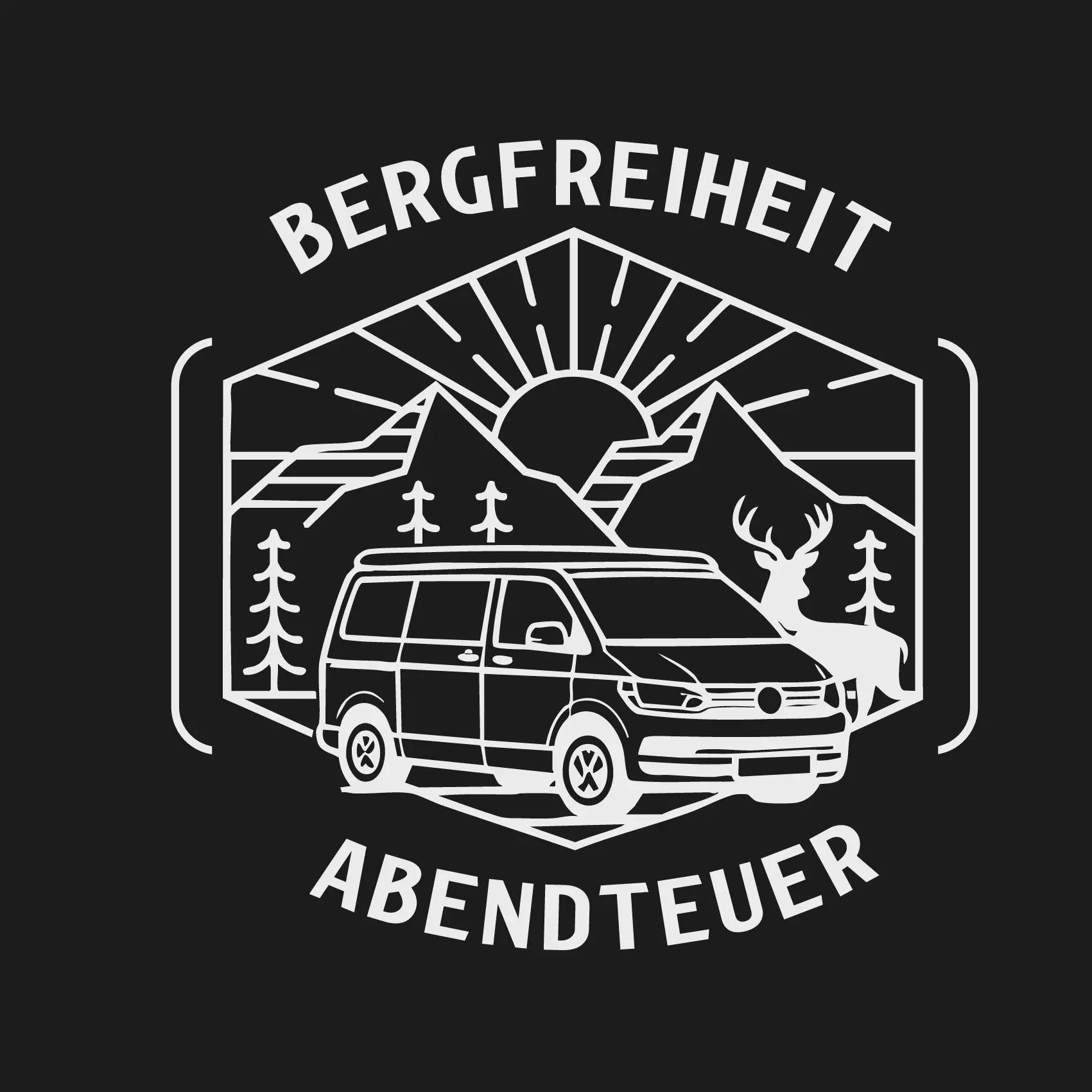Personalisierter Camper Van Aufkleber „Bergfreiheit“ – Vanlife Outdoor Sticker mit Wunschtext & Farbe Prakto