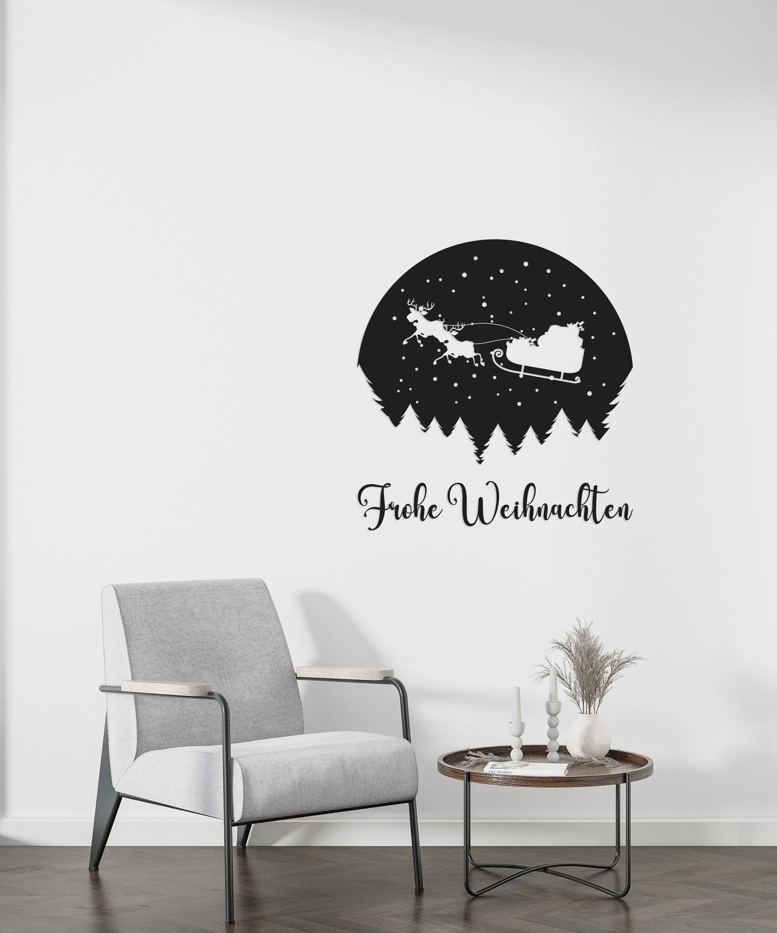 Frohe Weihnachten Wandtattoo mit Weihnachtsmann & Schlitten – Festliche Deko für Fenster, Türen & Wände Prakto