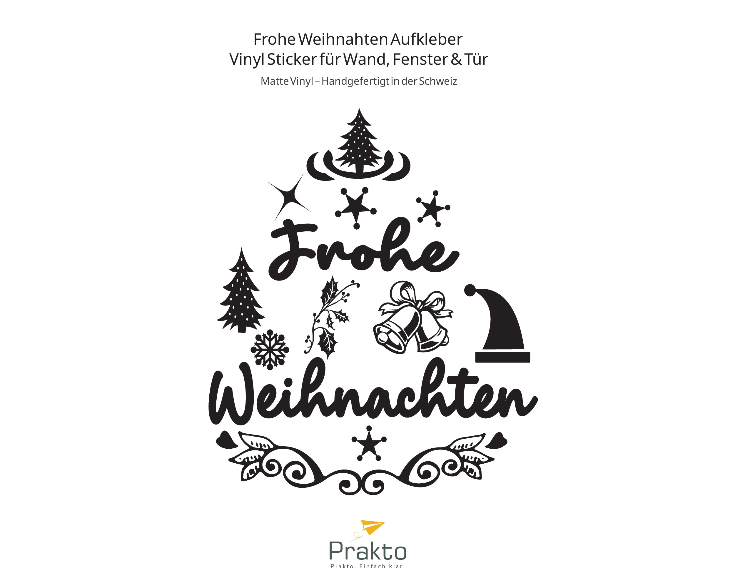 Frohe Weihnachten Wandtattoo – Weihnachtsdeko Vinyl Aufkleber für Tür, Wand & Fenster