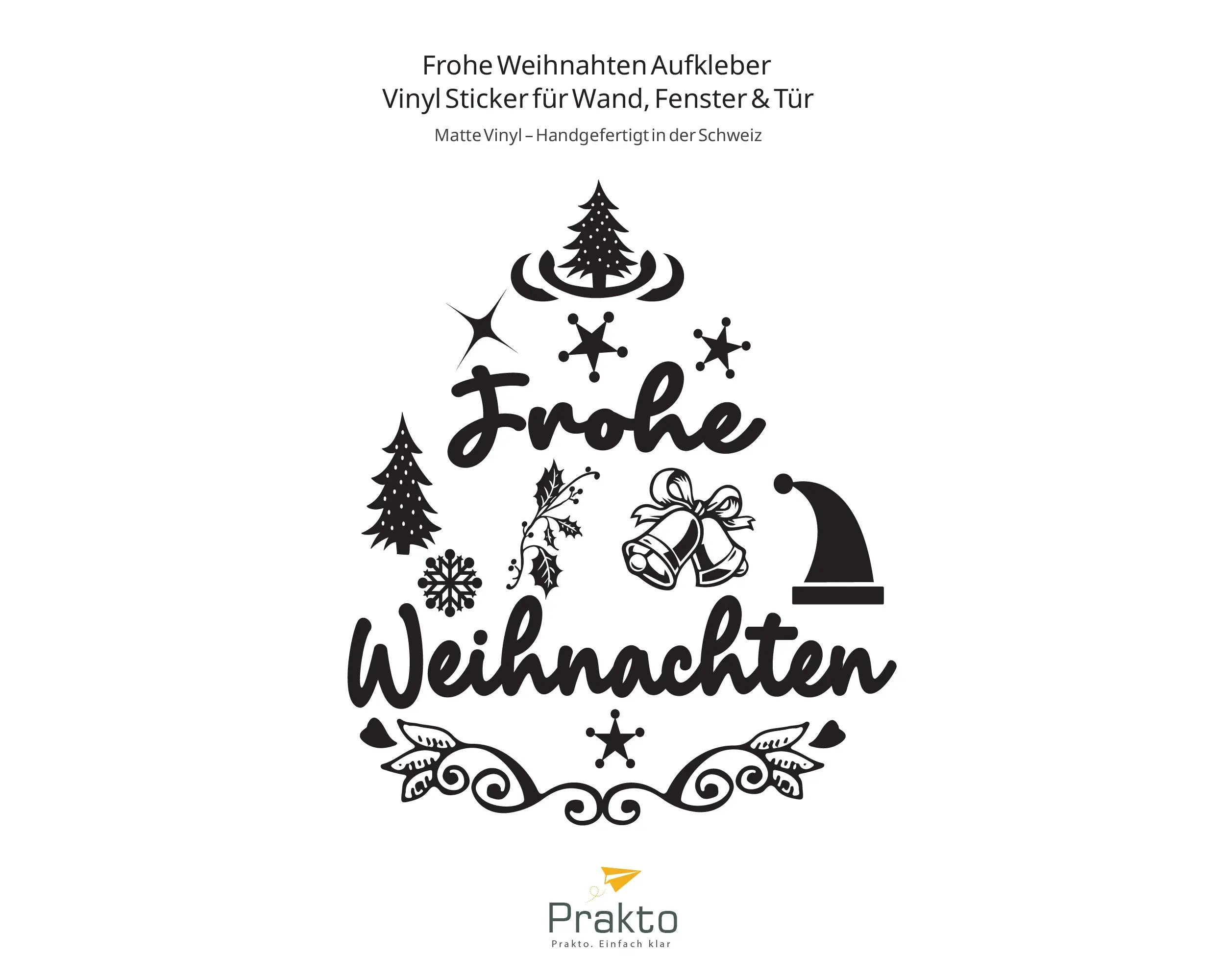 Frohe Weihnachten Wandtattoo – Weihnachtsdeko Vinyl Aufkleber für Tür, Wand & Fenster Prakto