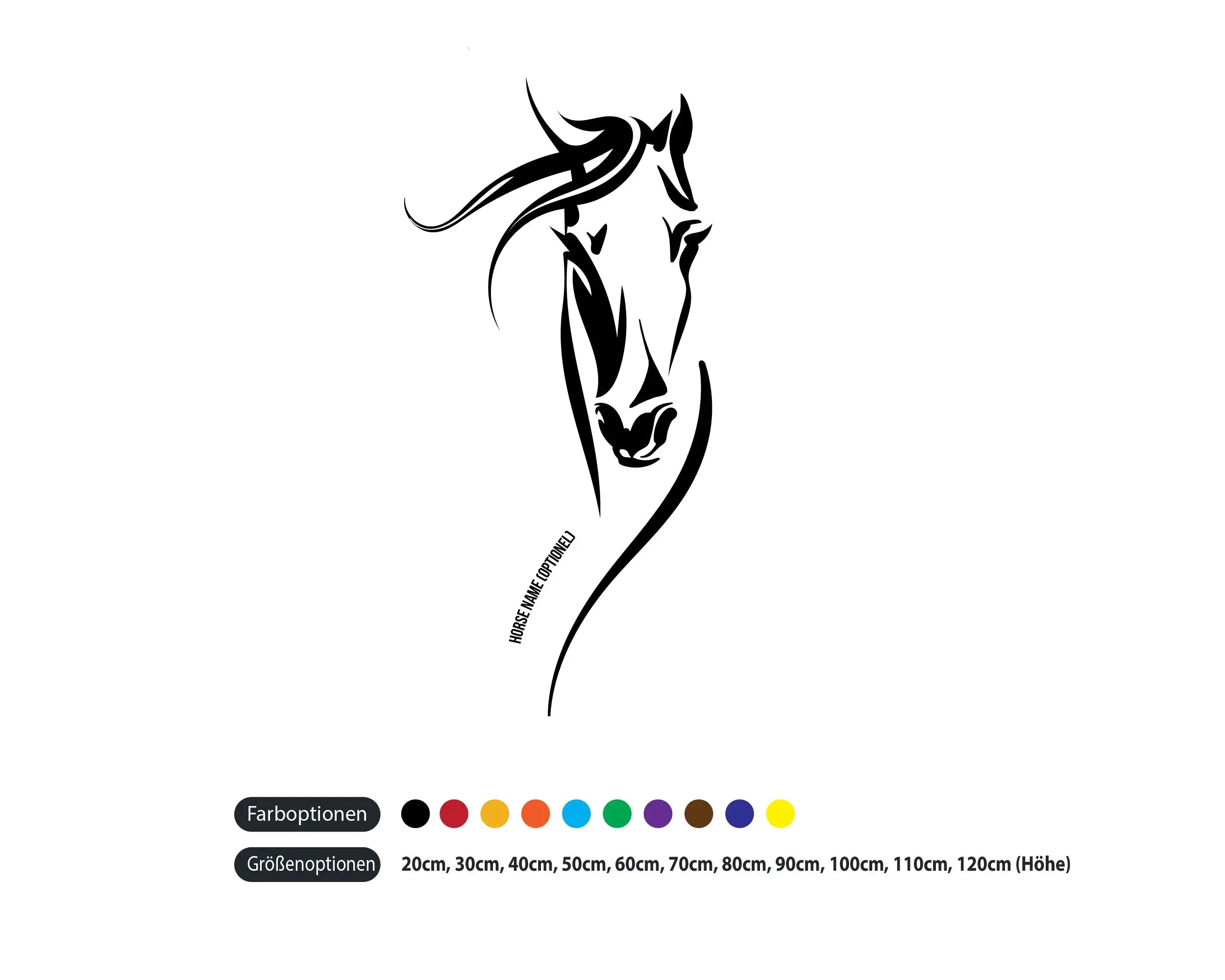 Horse Line Art Wandtattoo mit Namen – Minimalistischer Pferdekopf Vinyl Aufkleber für Wand, Stall & Auto Prakto