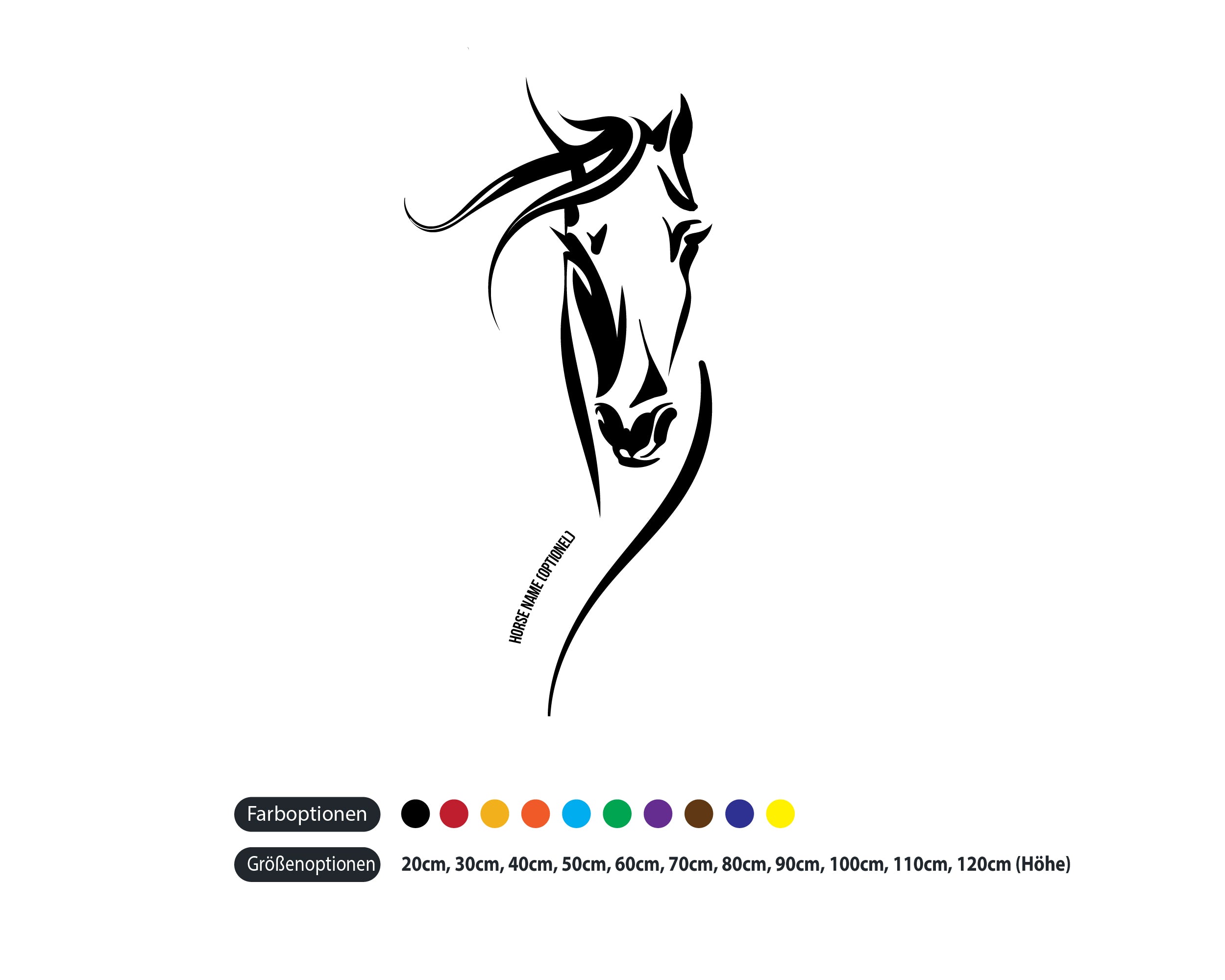 Horse Line Art Wandtattoo mit Namen – Minimalistischer Pferdekopf Vinyl Aufkleber für Wand, Stall & Auto