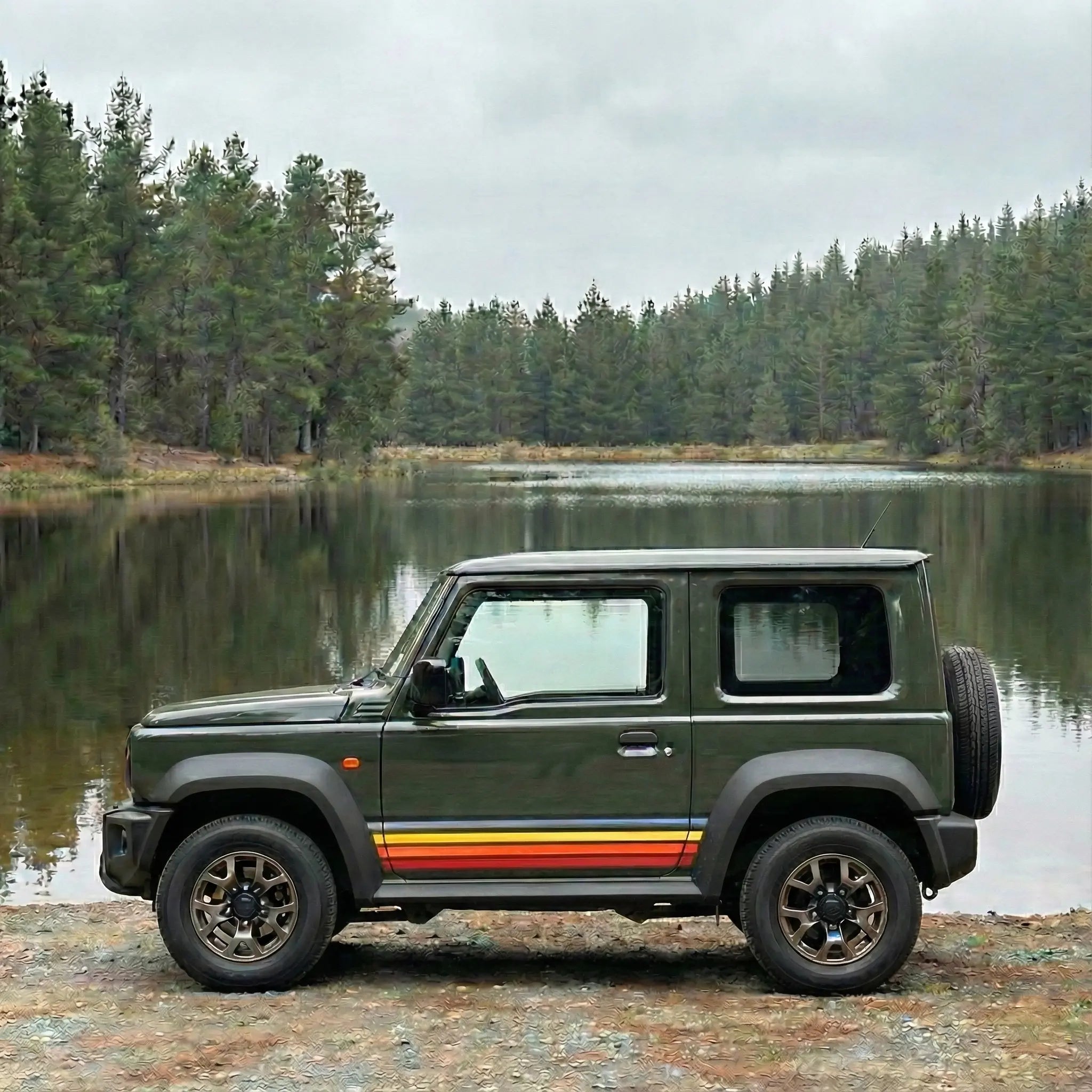 Retro Seitenstreifen Set für Suzuki Jimny JB74 – Sunset Design Gelb Orange Rot (3- & 5-Türer) Prakto