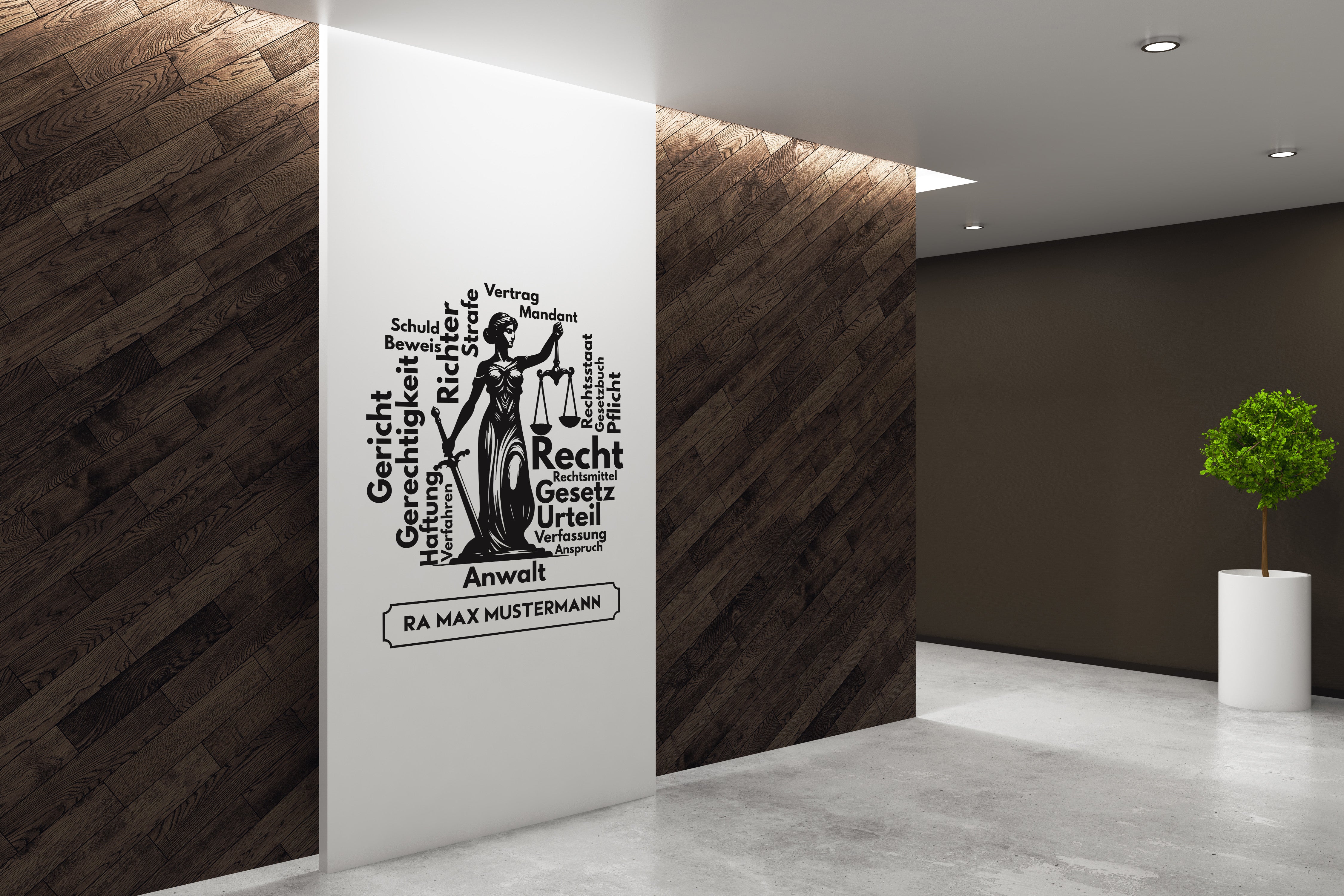 Wandtattoo Kanzlei mit Name | Justitia Wandaufkleber für Anwalt & Juristenbüro