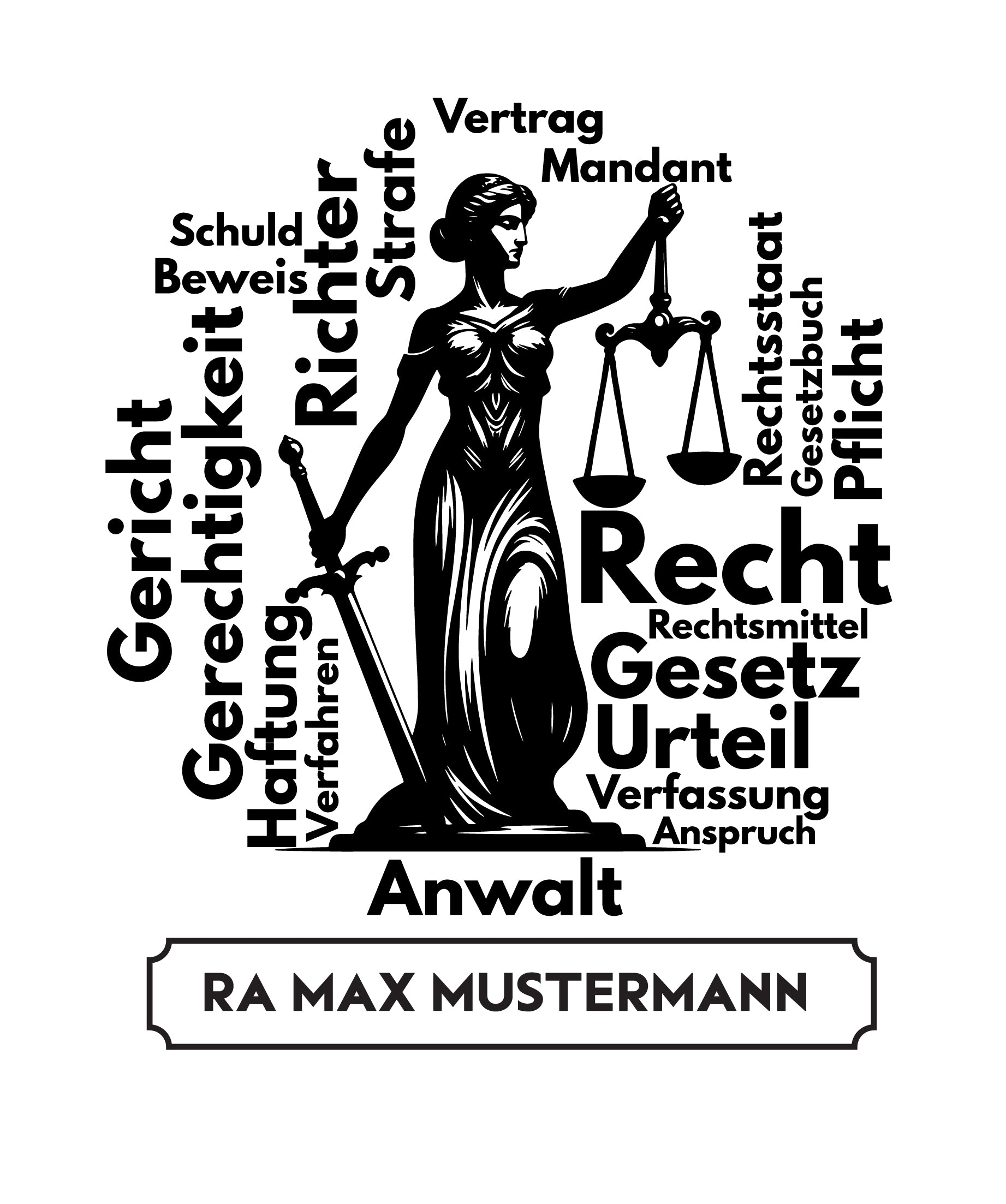 Wandtattoo Kanzlei mit Name | Justitia Wandaufkleber für Anwalt & Juristenbüro