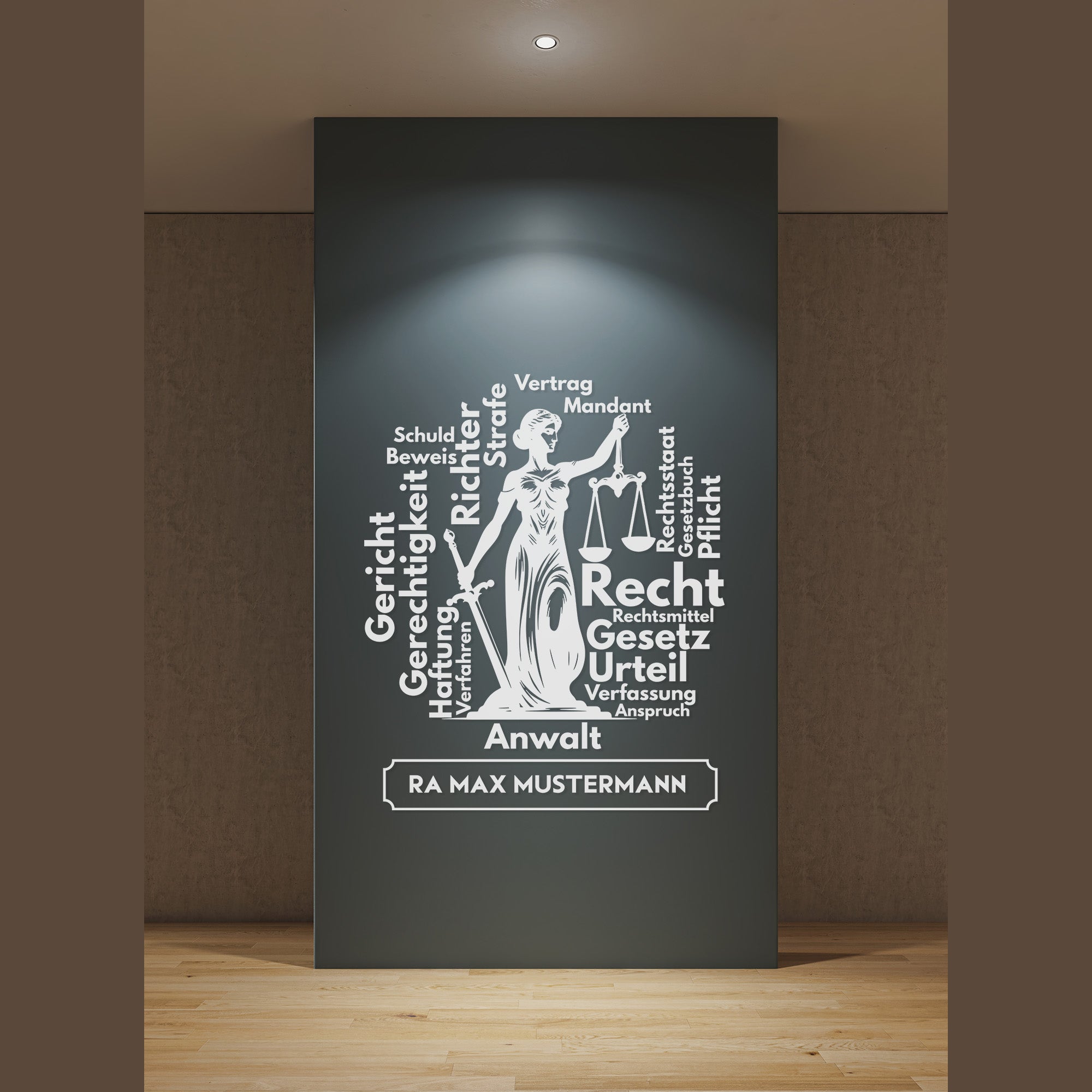 Wandtattoo Kanzlei mit Name | Justitia Wandaufkleber für Anwalt & Juristenbüro