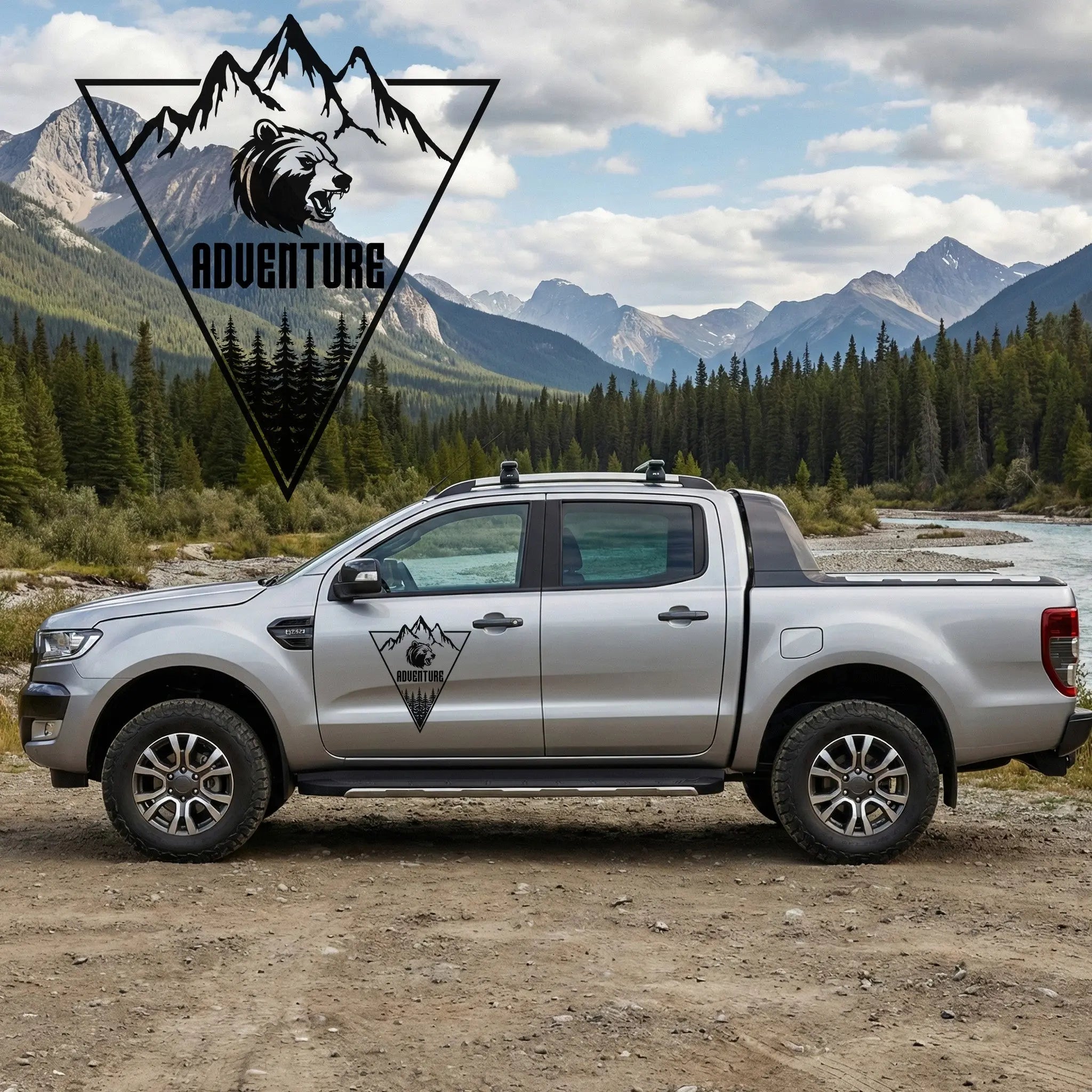 Adventure Autoaufkleber Bär Berge Wald – Camper Van & Wohnmobil Sticker – Outdoor Vinyl – Personalisiert Prakto