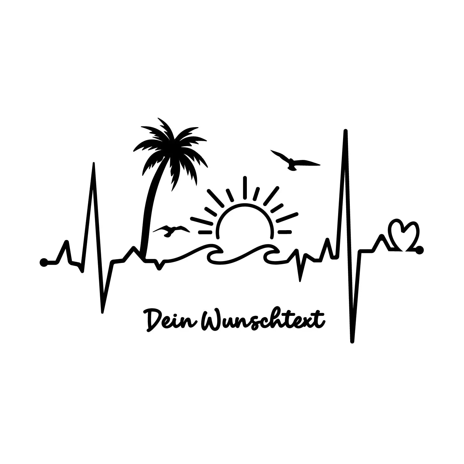 Herzschlag Palmen & Sonne Aufkleber – Personalisiert mit Wunschtext | Camper Van, Auto & Laptop Sticker | Sommer EKG Design Prakto