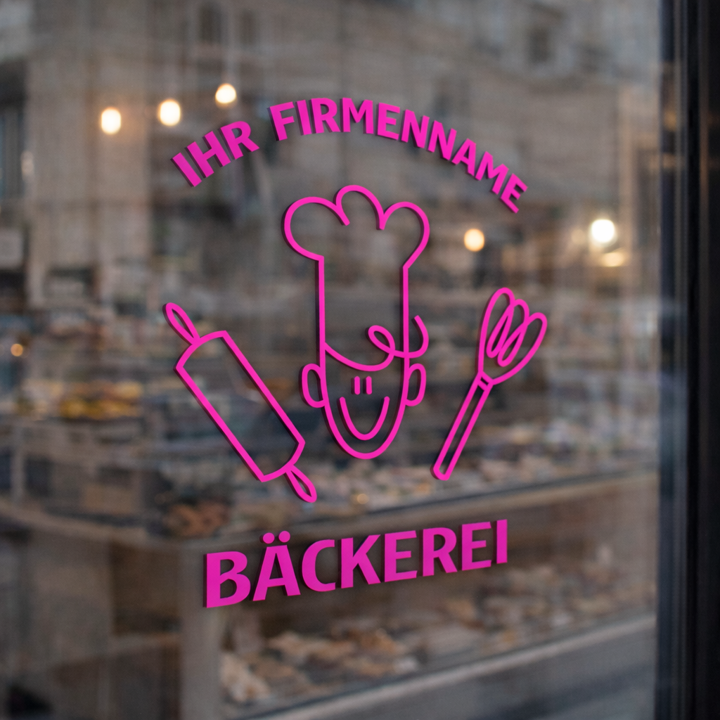 Personalisierte Bäckerei Wandfolie – Premium Logo mit Firmenname für Wand & Glas (30–60 cm)