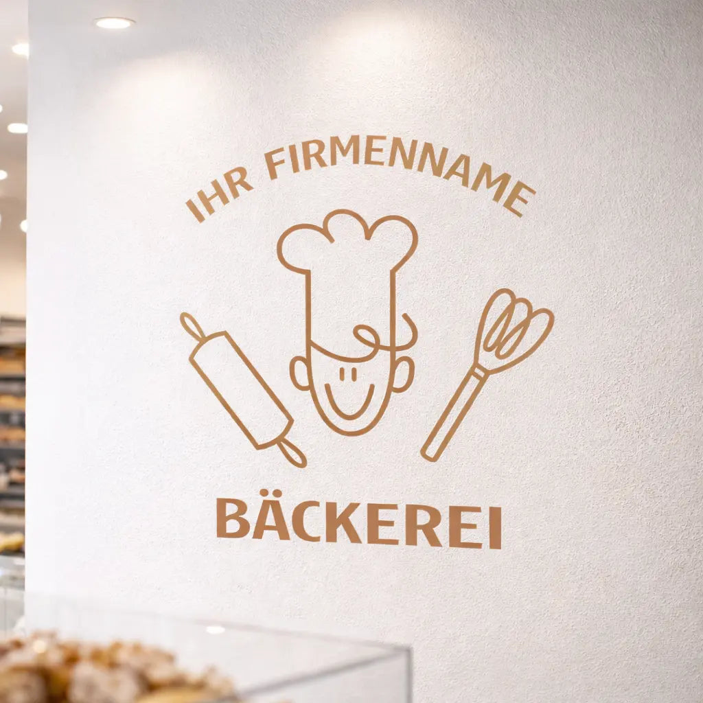 Personalisierte Bäckerei Wandfolie – Premium Logo mit Firmenname für Wand & Glas (30–60 cm) Prakto