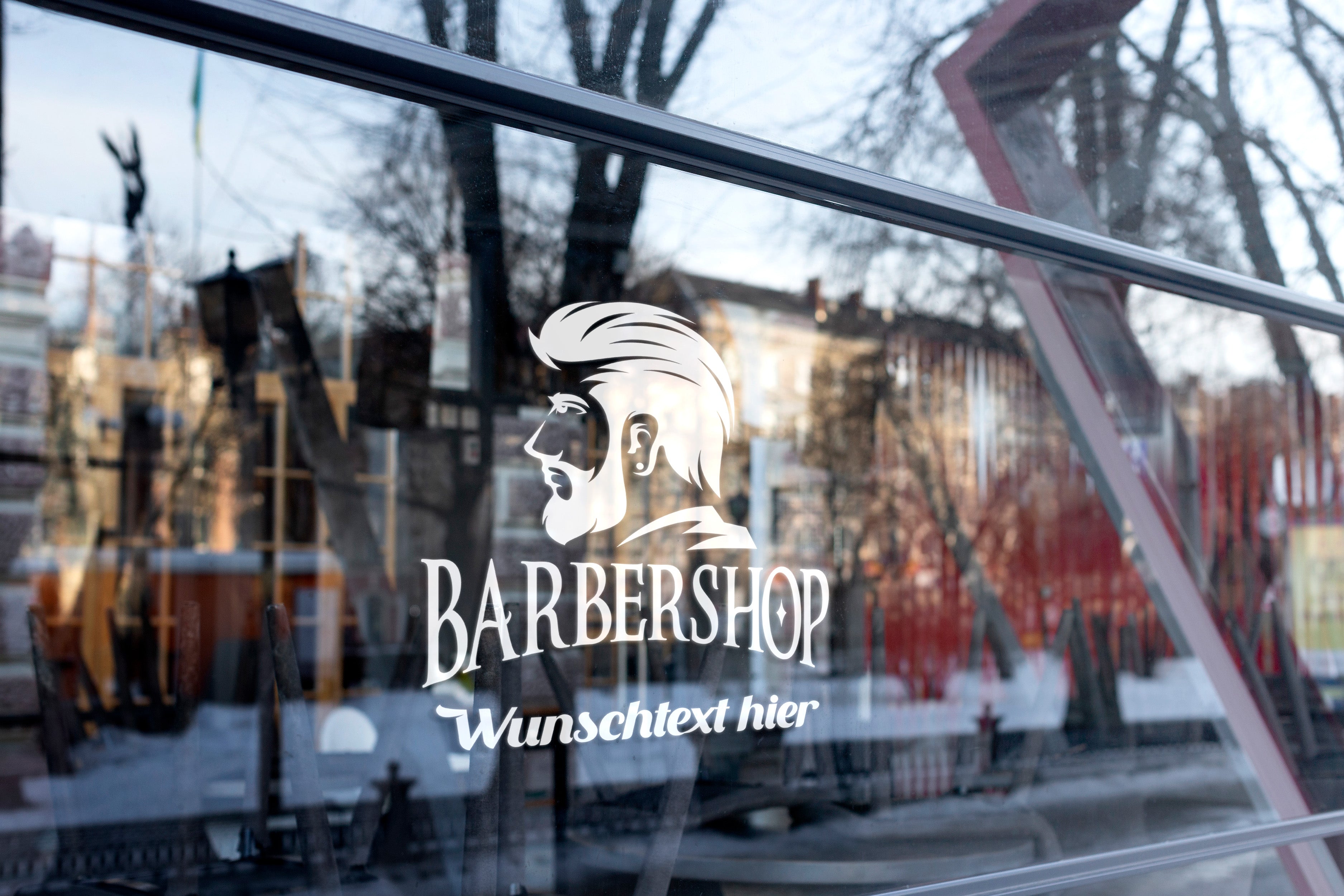 Barbershop Wandtattoo Personalisiert – Friseur Logo Aufkleber mit Wunschtext für Fenster, Wand & Tür