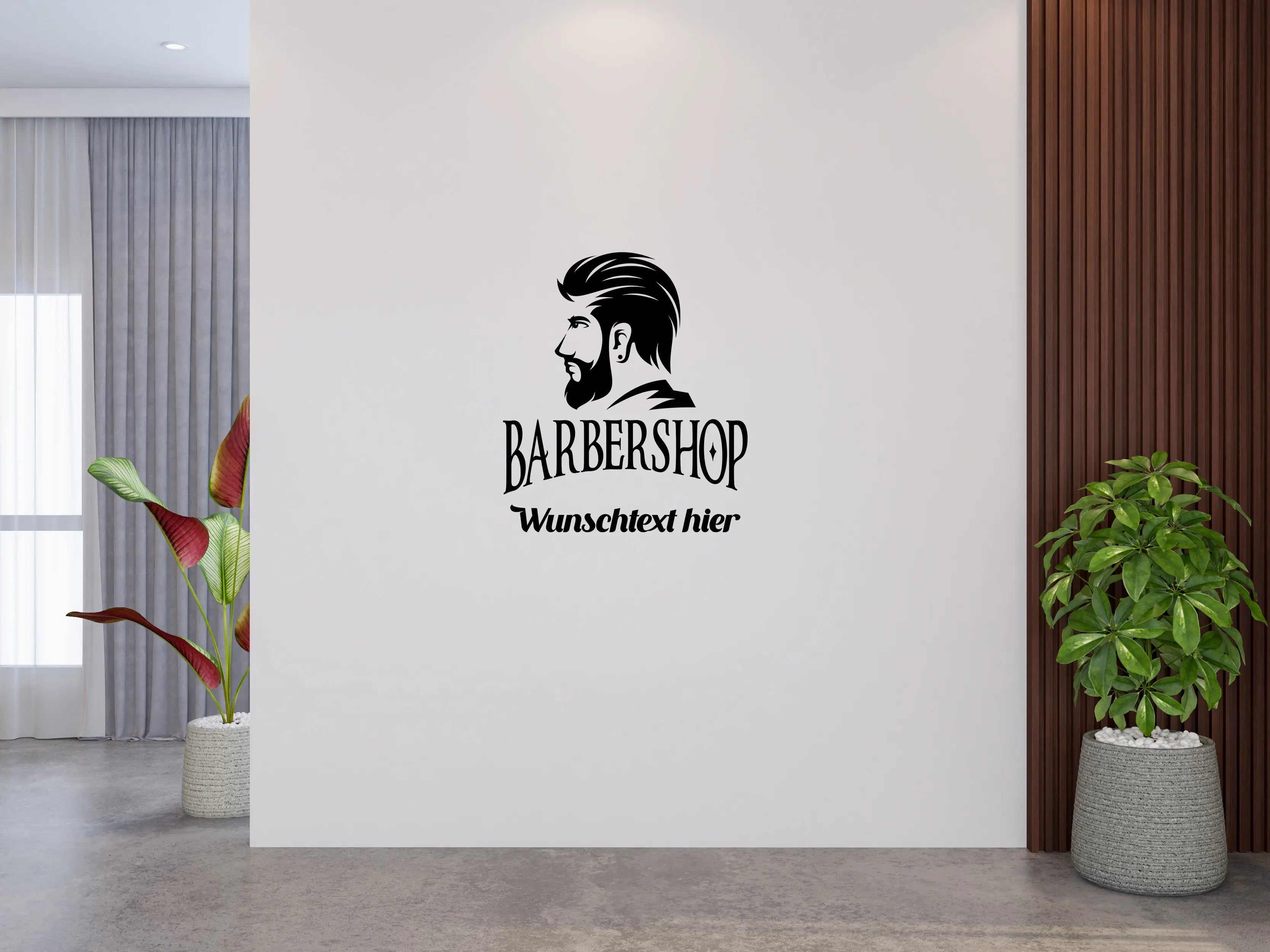 Barbershop Wandtattoo Personalisiert – Friseur Logo Aufkleber mit Wunschtext für Fenster, Wand & Tür Prakto