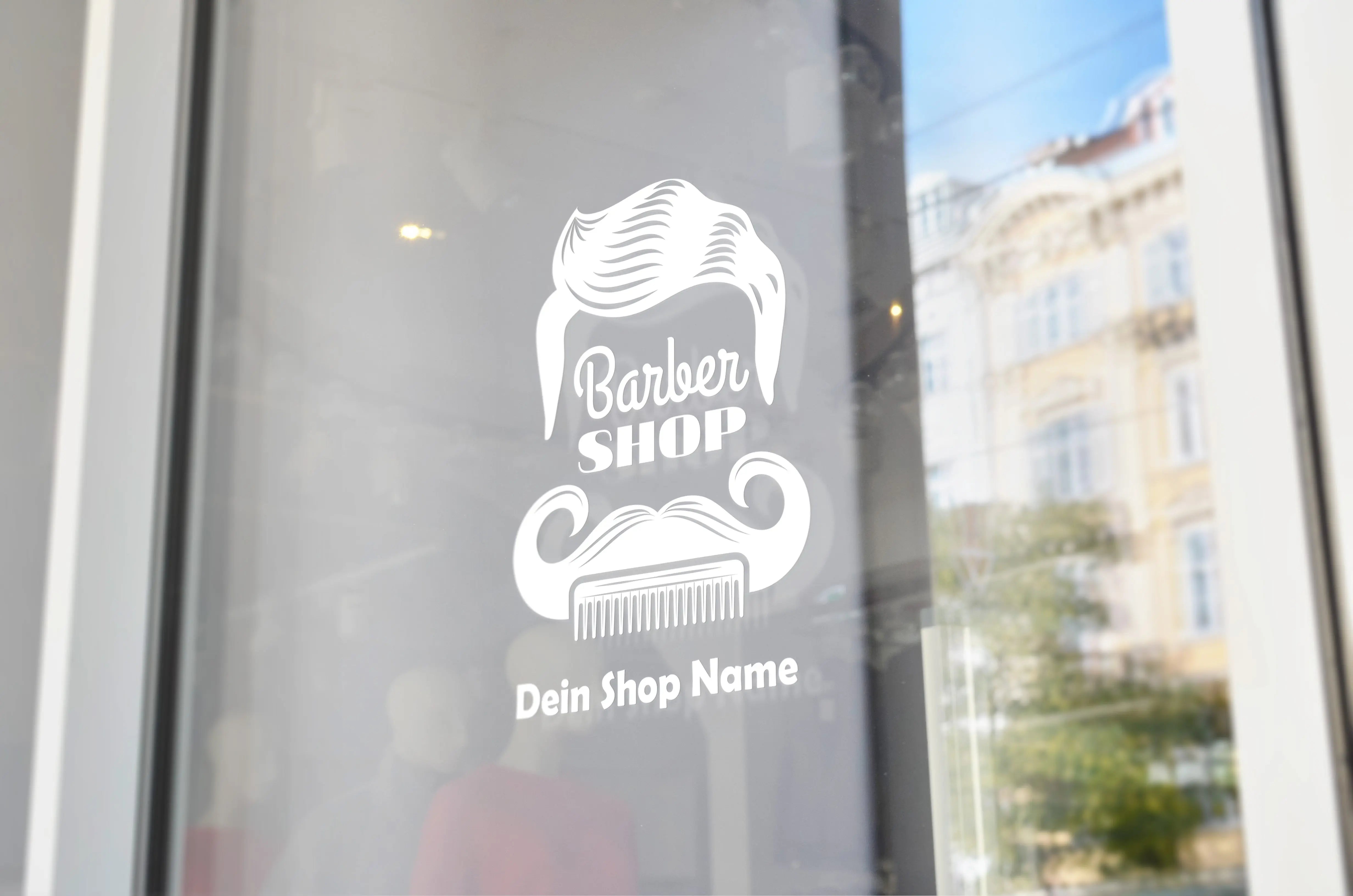 Barbershop Fensterfolie mit Shopname | Personalisierter Barber Logo Vinyl Aufkleber Prakto