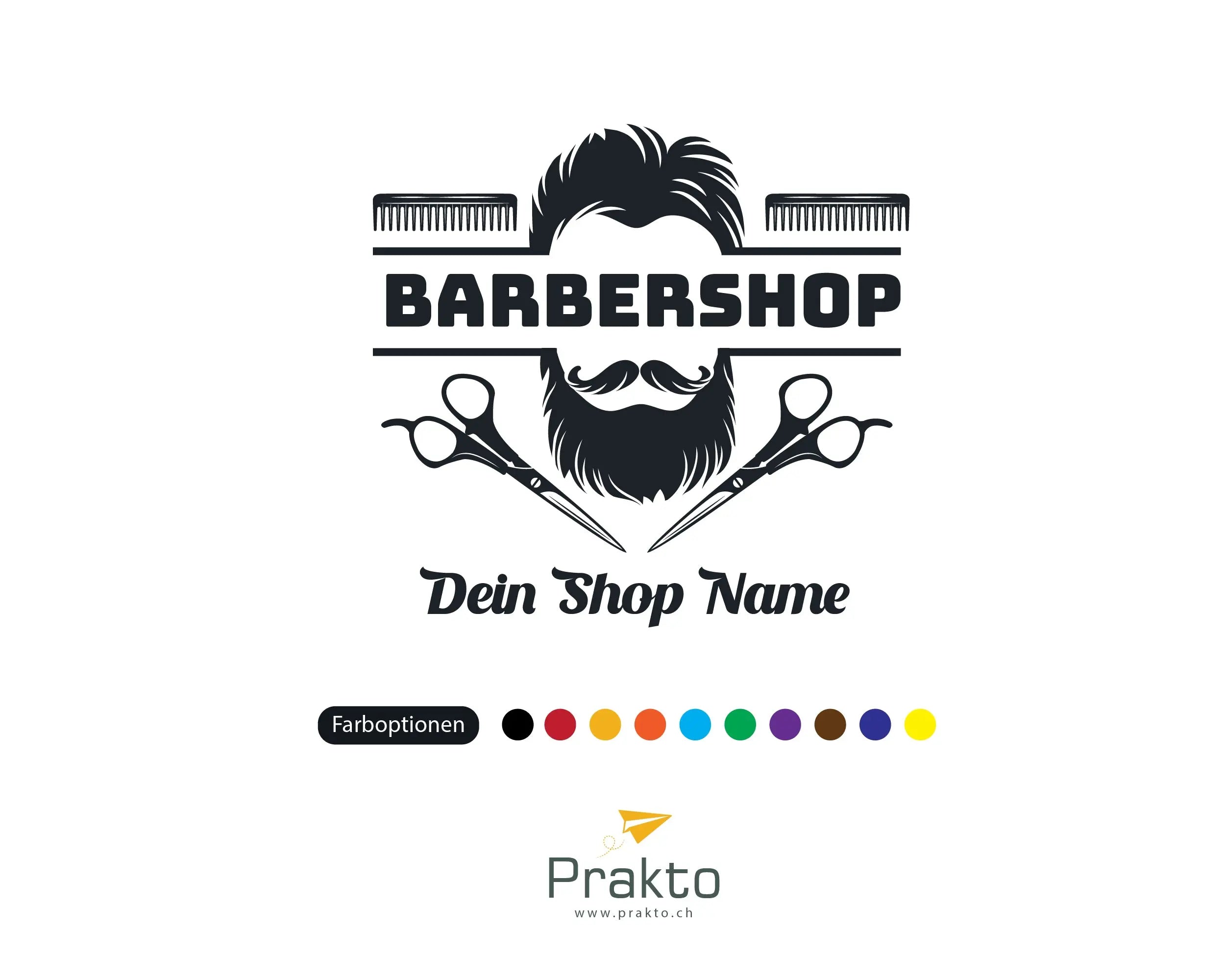 Personalisierter Barbershop Logo Aufkleber – Fensterfolie mit Wunschname aus Vinyl Prakto