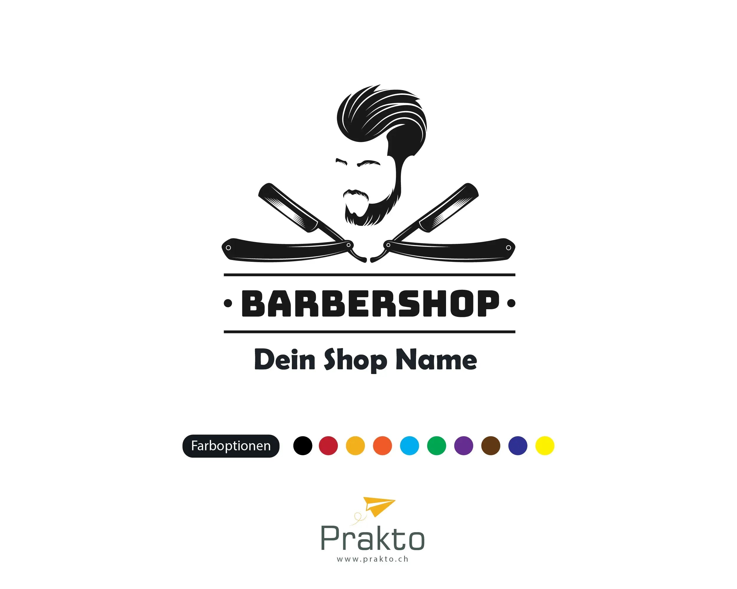 Barbershop Logo Fensterfolie mit Shopname | Personalisierter Vinyl Aufkleber für Barber & Friseursalon Prakto