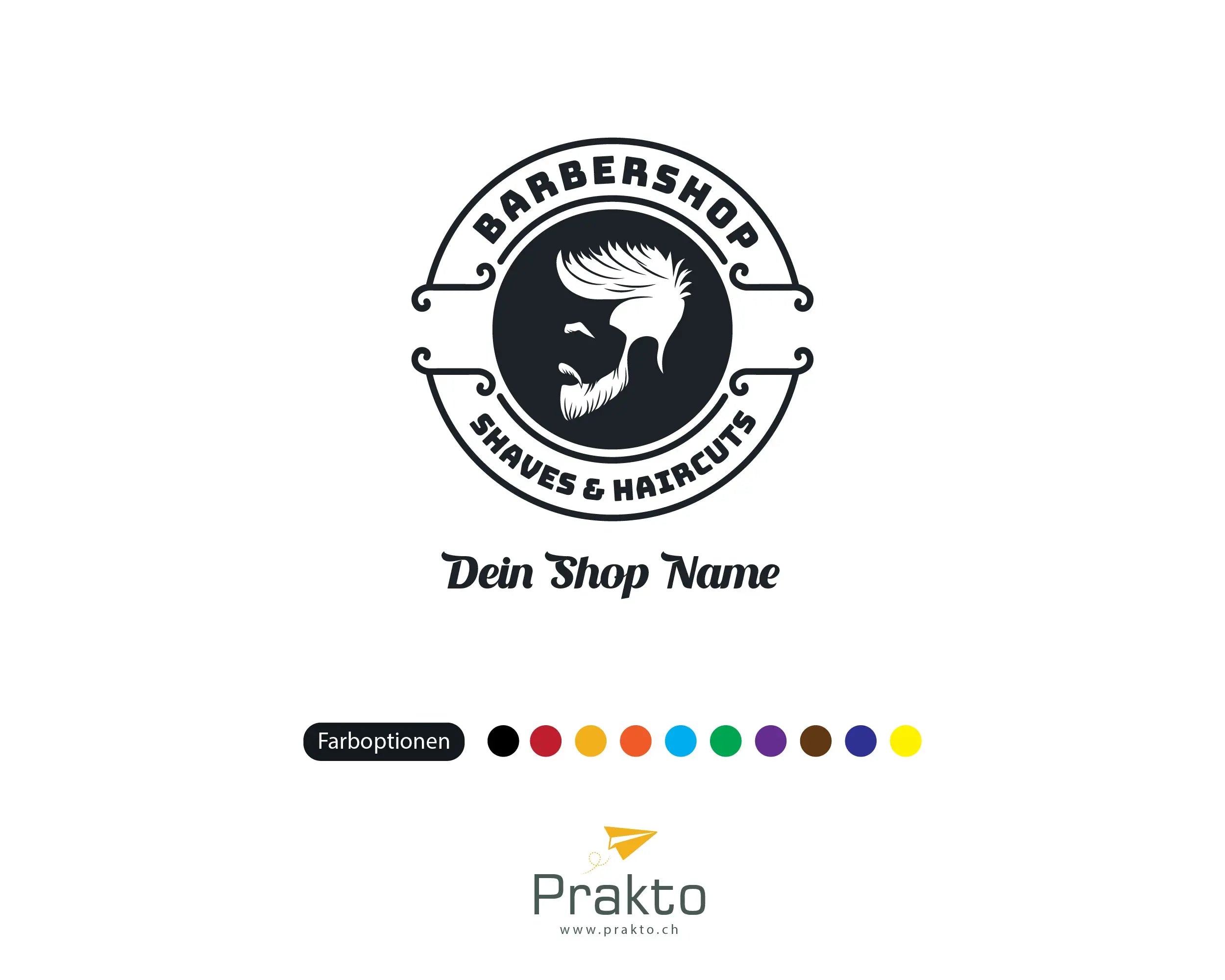 Barbershop Logo Fensterfolie „Shaves & Haircuts“ | Personalisierter Vinyl Aufkleber mit Shopname Prakto
