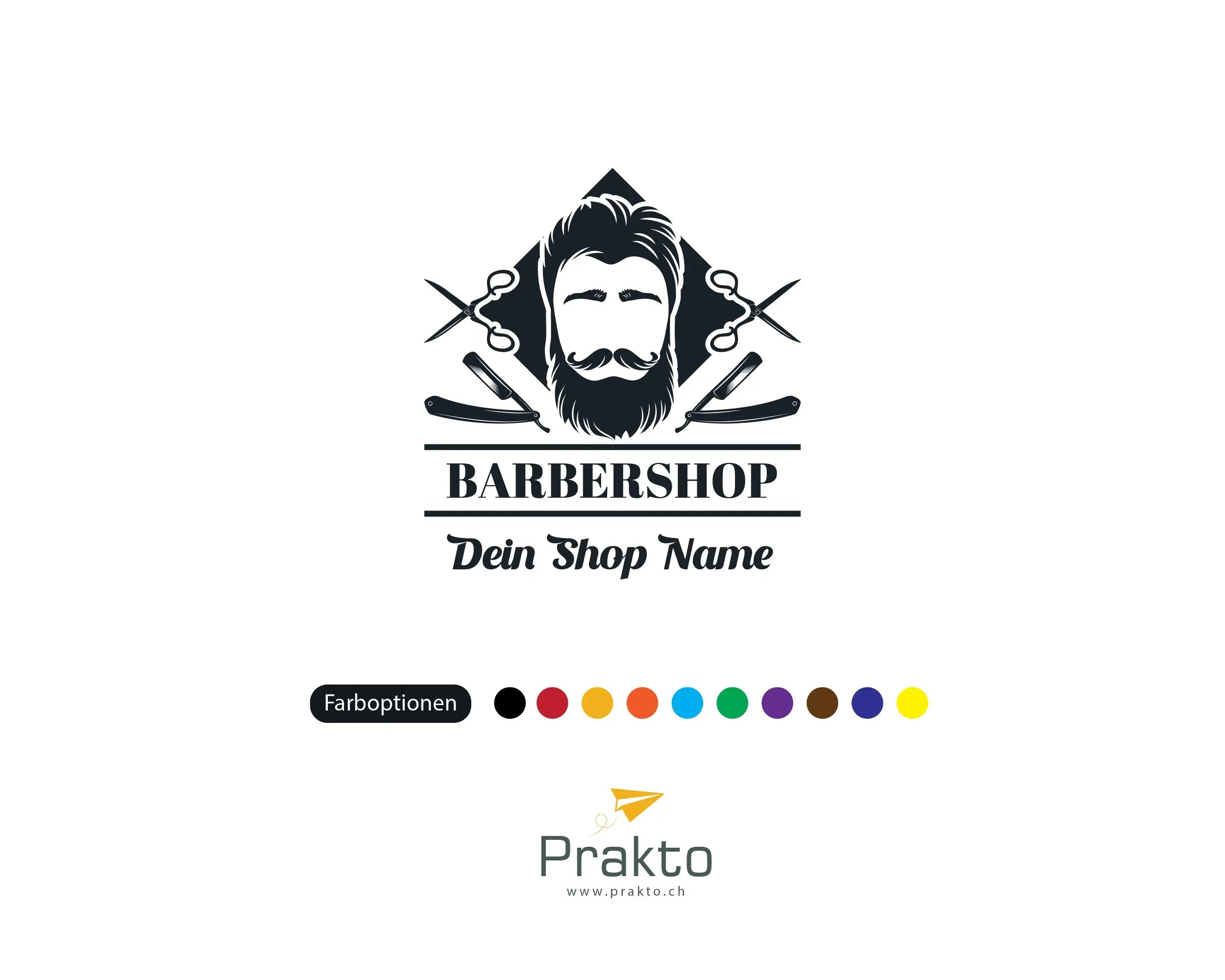Barbershop Logo Vinyl Aufkleber – Personalisierbar für Schaufenster, Auto & Wand | Konturgeschnitten | Made in Schweiz Prakto