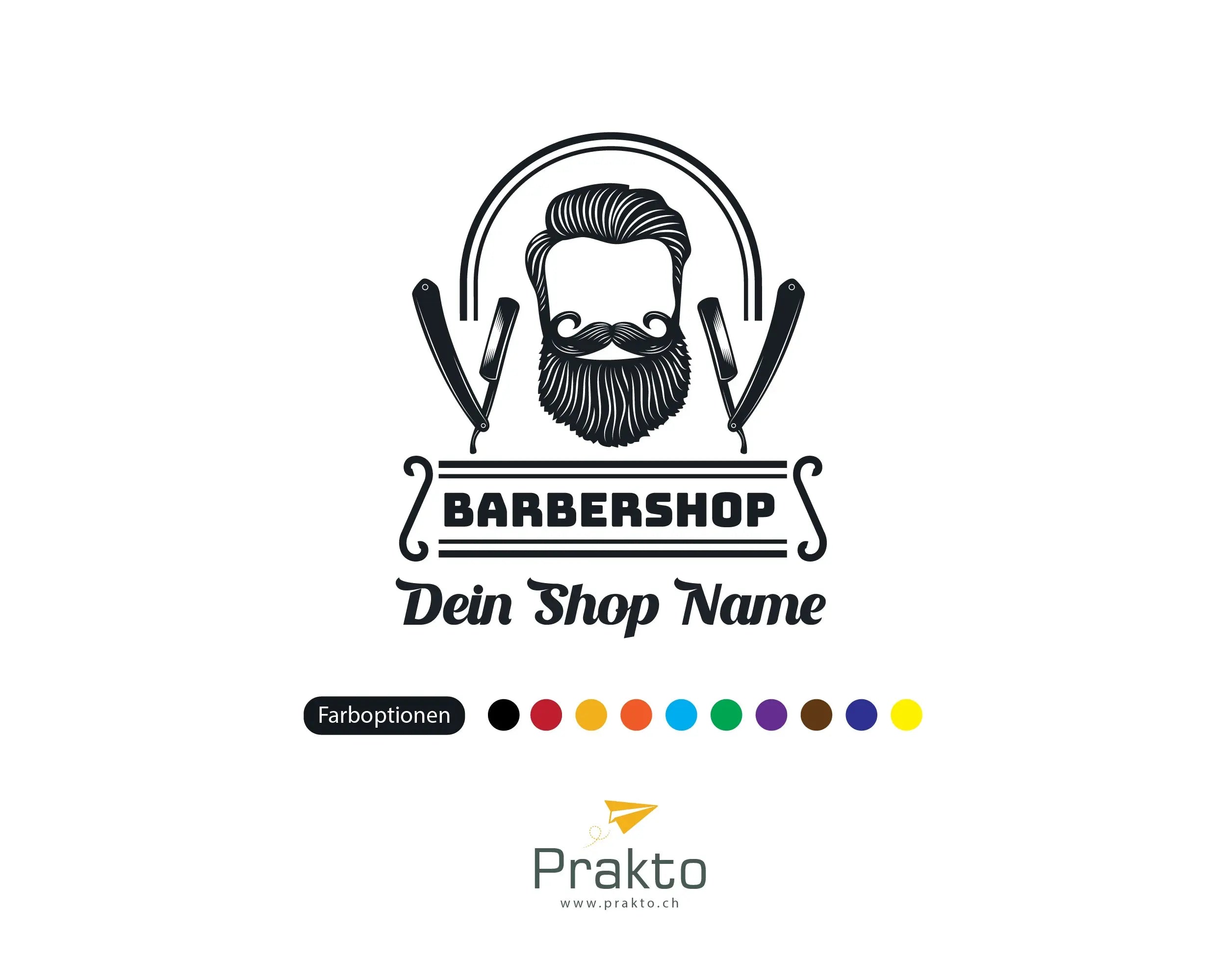 Barbershop Logo Fensterfolie personalisiert | Vinyl Aufkleber mit Shopname für Friseur & Barber Prakto