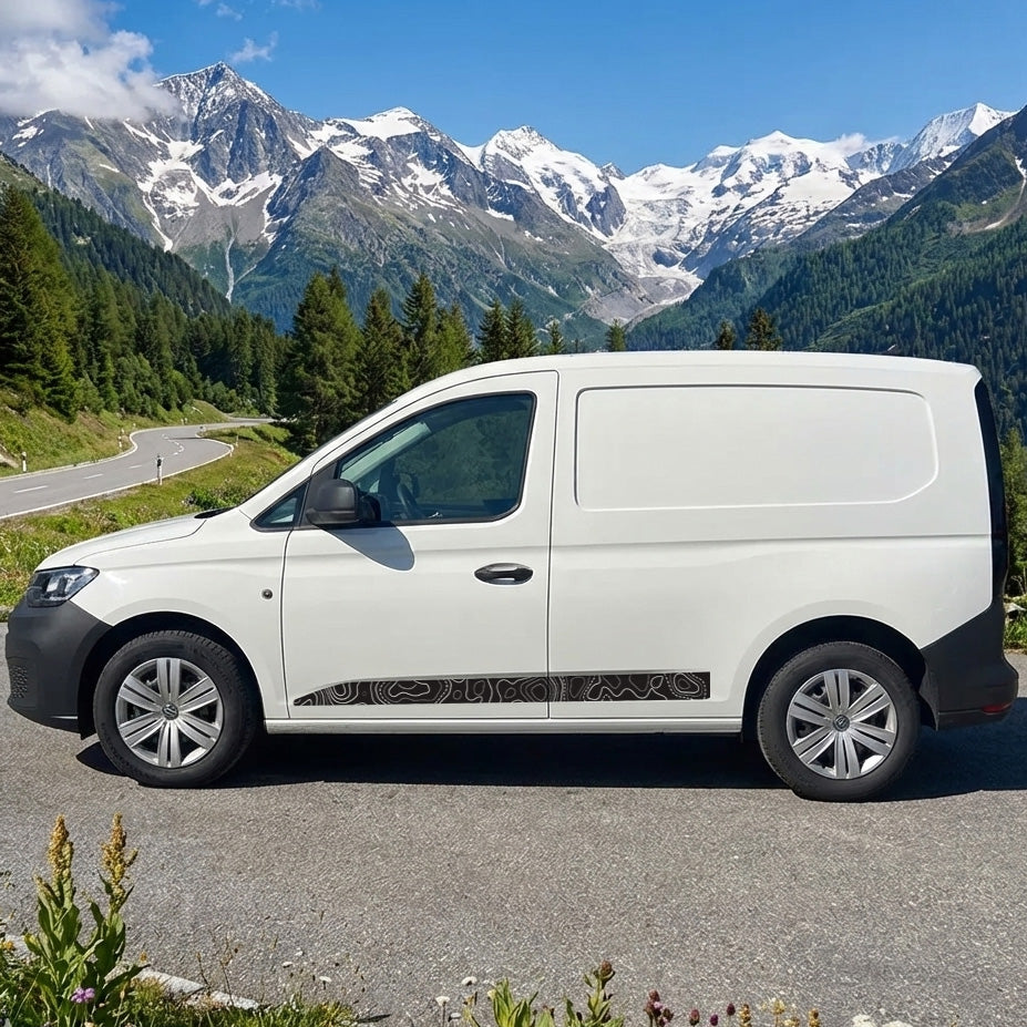 VW Caddy 5 MK5 Seitenstreifen Topografie – Camper Offroad Auto Aufkleber Set