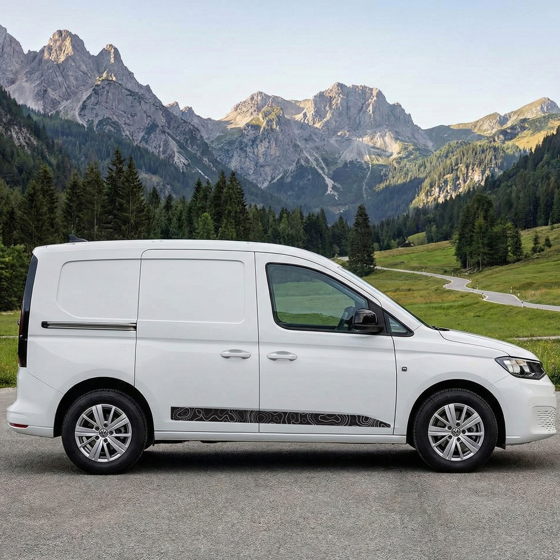 VW Caddy 5 MK5 Seitenstreifen Topografie – Camper Offroad Auto Aufkleber Set