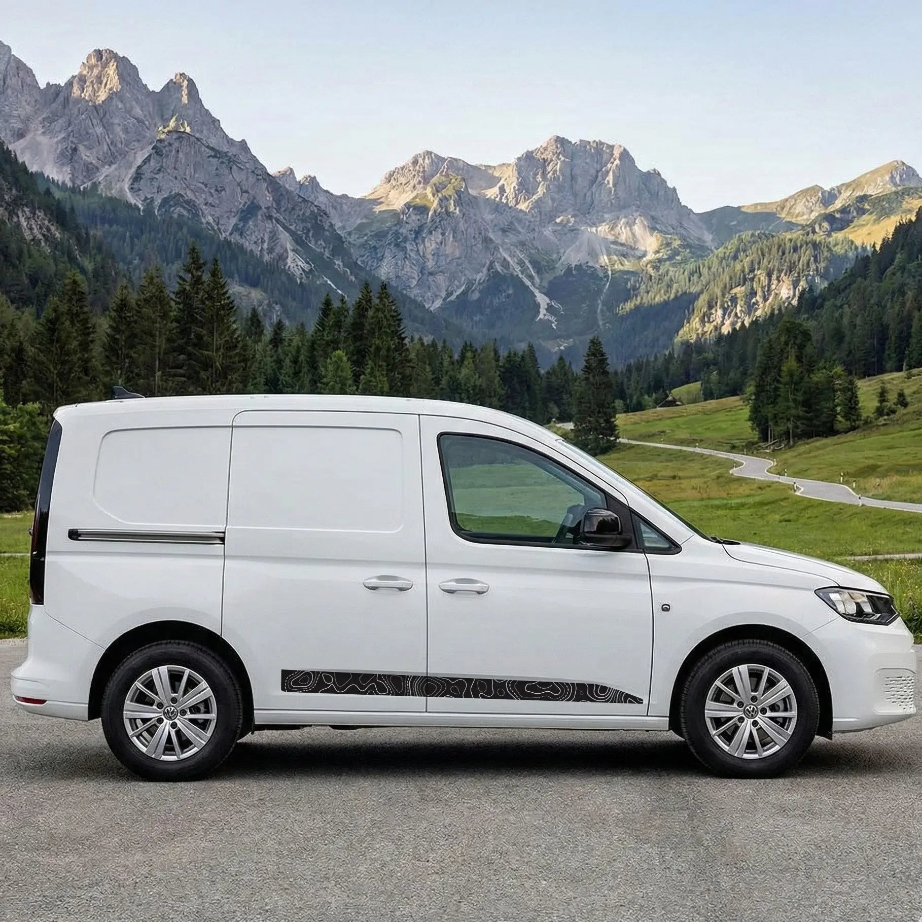 VW Caddy 5 MK5 Seitenstreifen Topografie – Camper Offroad Auto Aufkleber Set Prakto