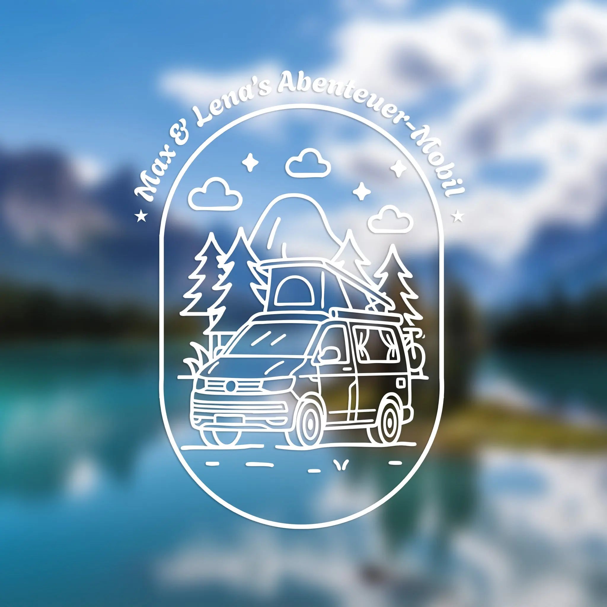 Personalisierte Camper Van Fahrzeugfolie im Oval Design – Vanlife Autoaufkleber mit Namen für VW T4, T5, T6, T6.1 & T7 Prakto