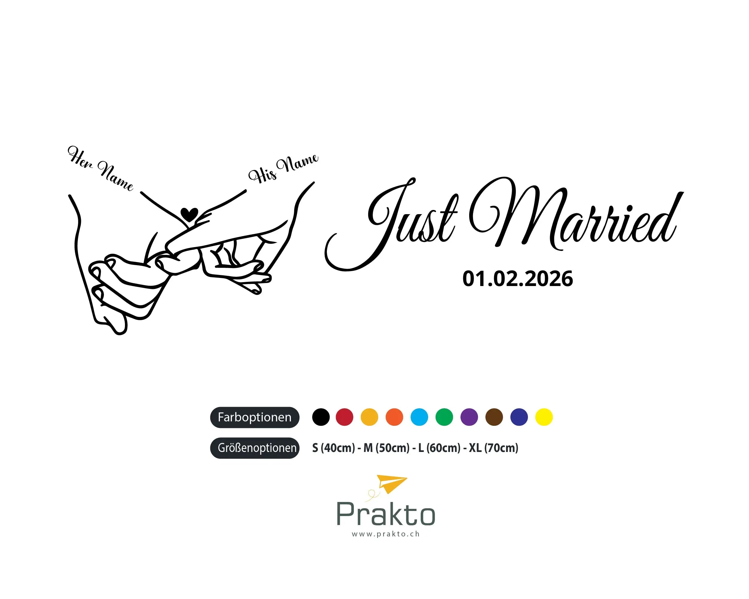 Just Married Car Sticker – Personalized Wedding Car Decal with Names Prakto