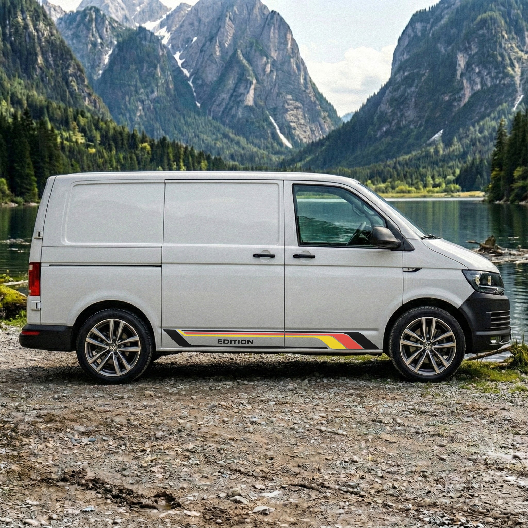 VW T5 T6 T6.1 Seitenstreifen SET Edition Rot-Gelb-Schwarz – Beidseitig – Camper Van Aufkleber Kurz & Lang