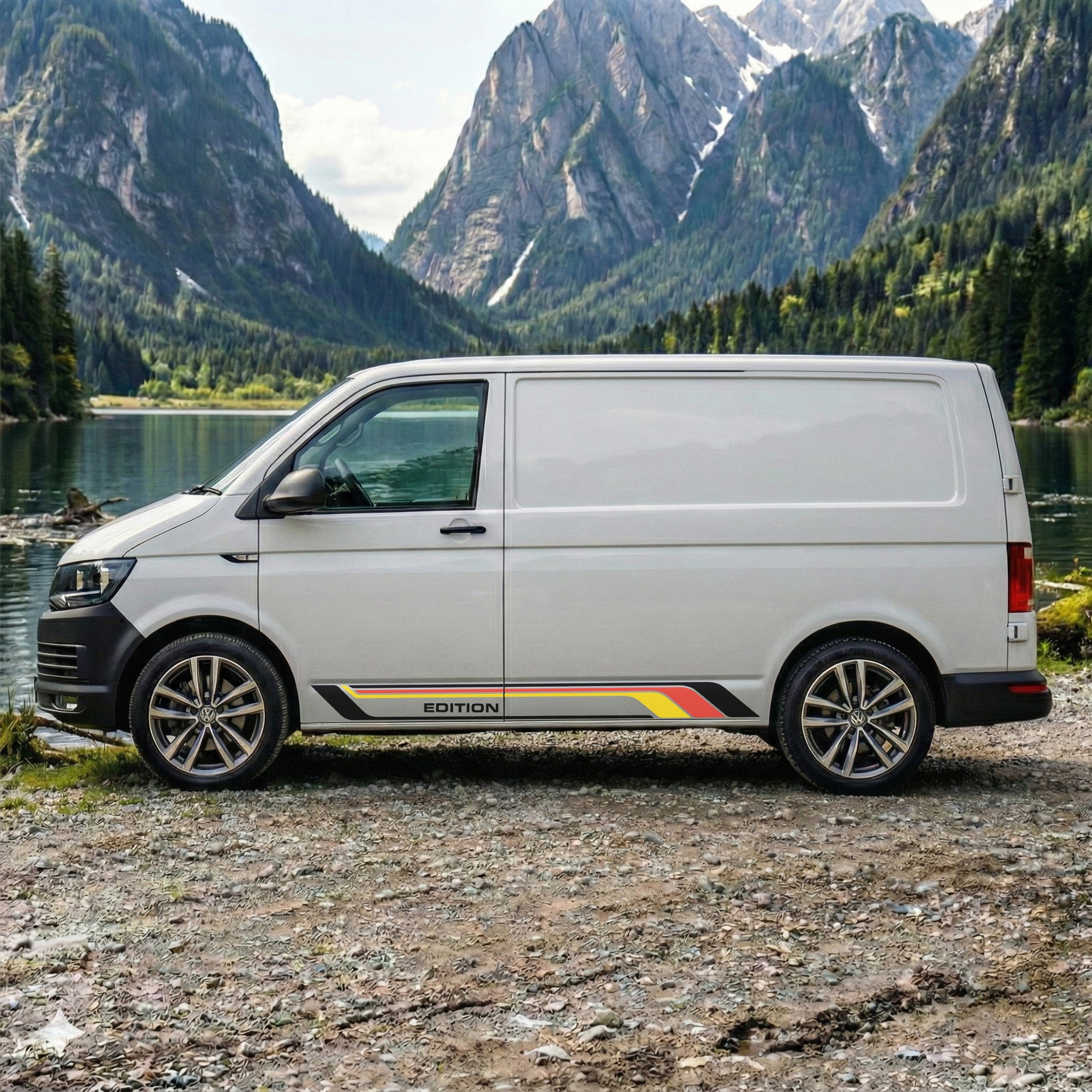 VW T5 T6 T6.1 Seitenstreifen SET Edition Rot-Gelb-Schwarz – Beidseitig – Camper Van Aufkleber Kurz & Lang
