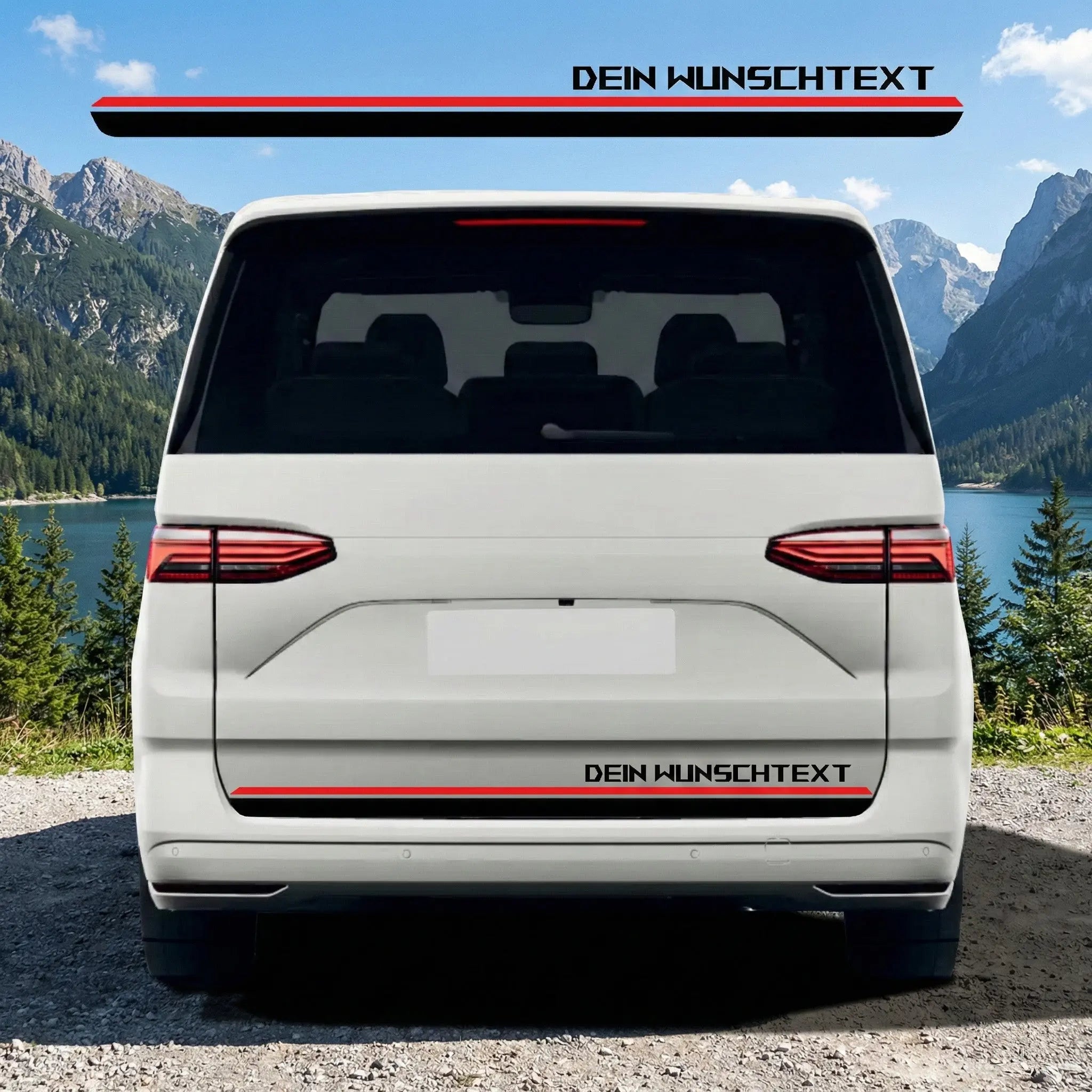 Racing Seitenstreifen Schwarz-Rot | Premium Tuning Folie passend für T7 Van (L1 & L2) Prakto