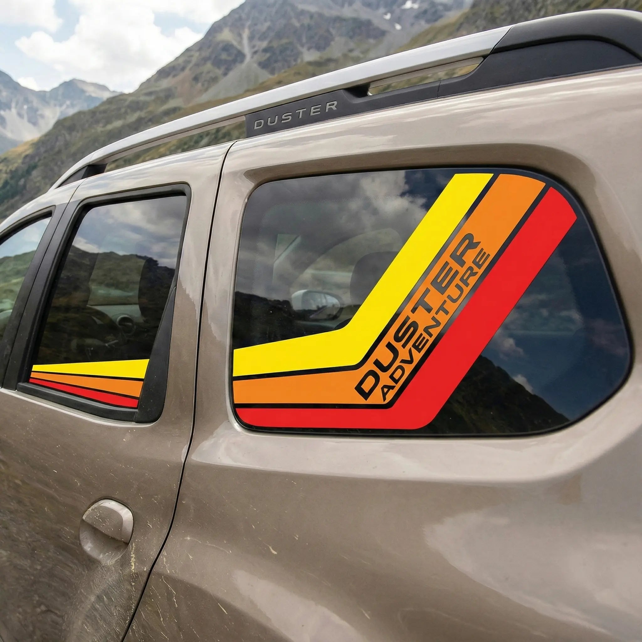 Dacia Duster II Retro Stripes Aufkleber Set – Offroad 4x4 Seitenstreifen Fenster – Premium Vinyl Prakto