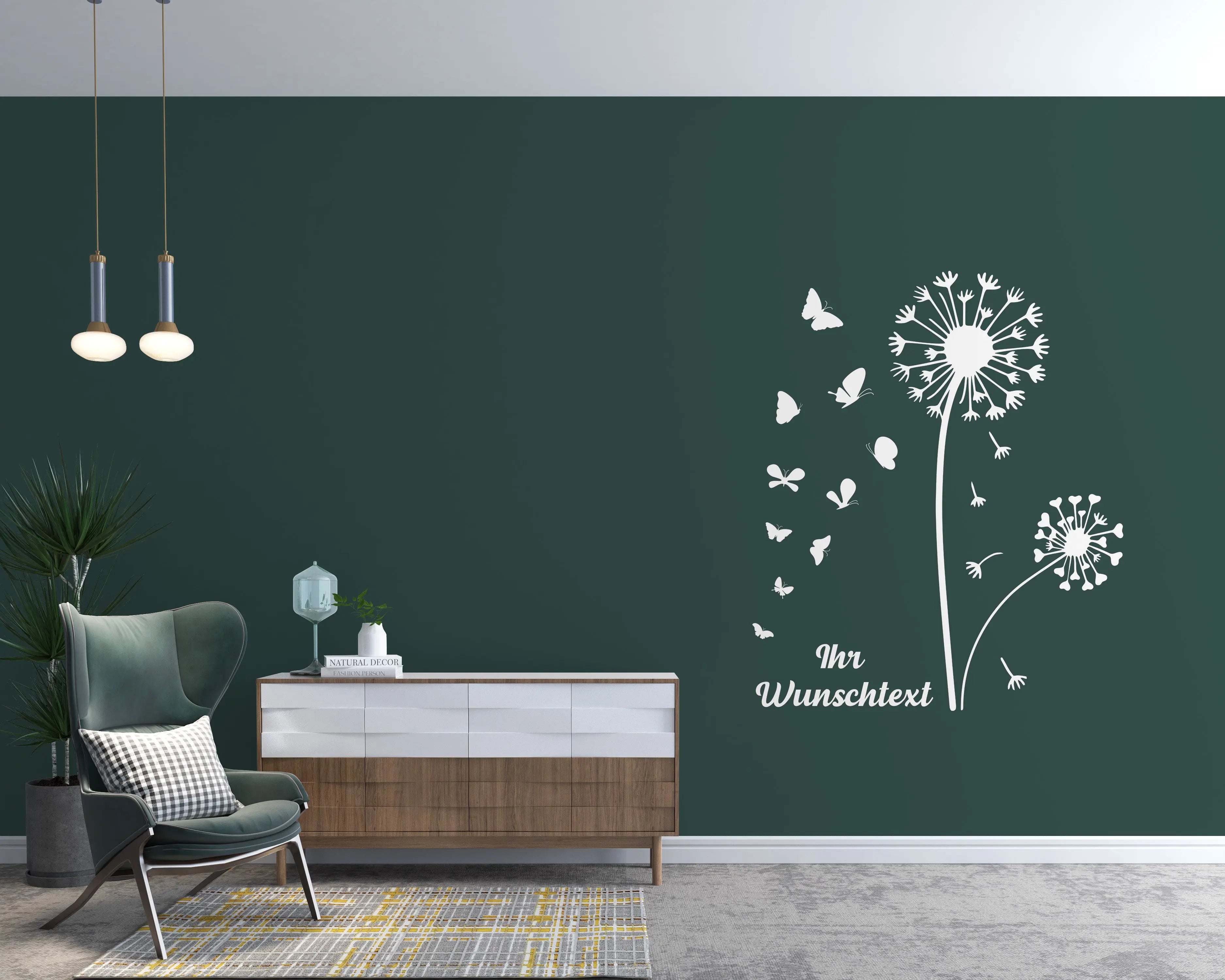 Wandtattoo Pusteblume mit Wunschtext personalisiert – XXL Löwenzahn Wandsticker für Wohnzimmer & Schlafzimmer Prakto