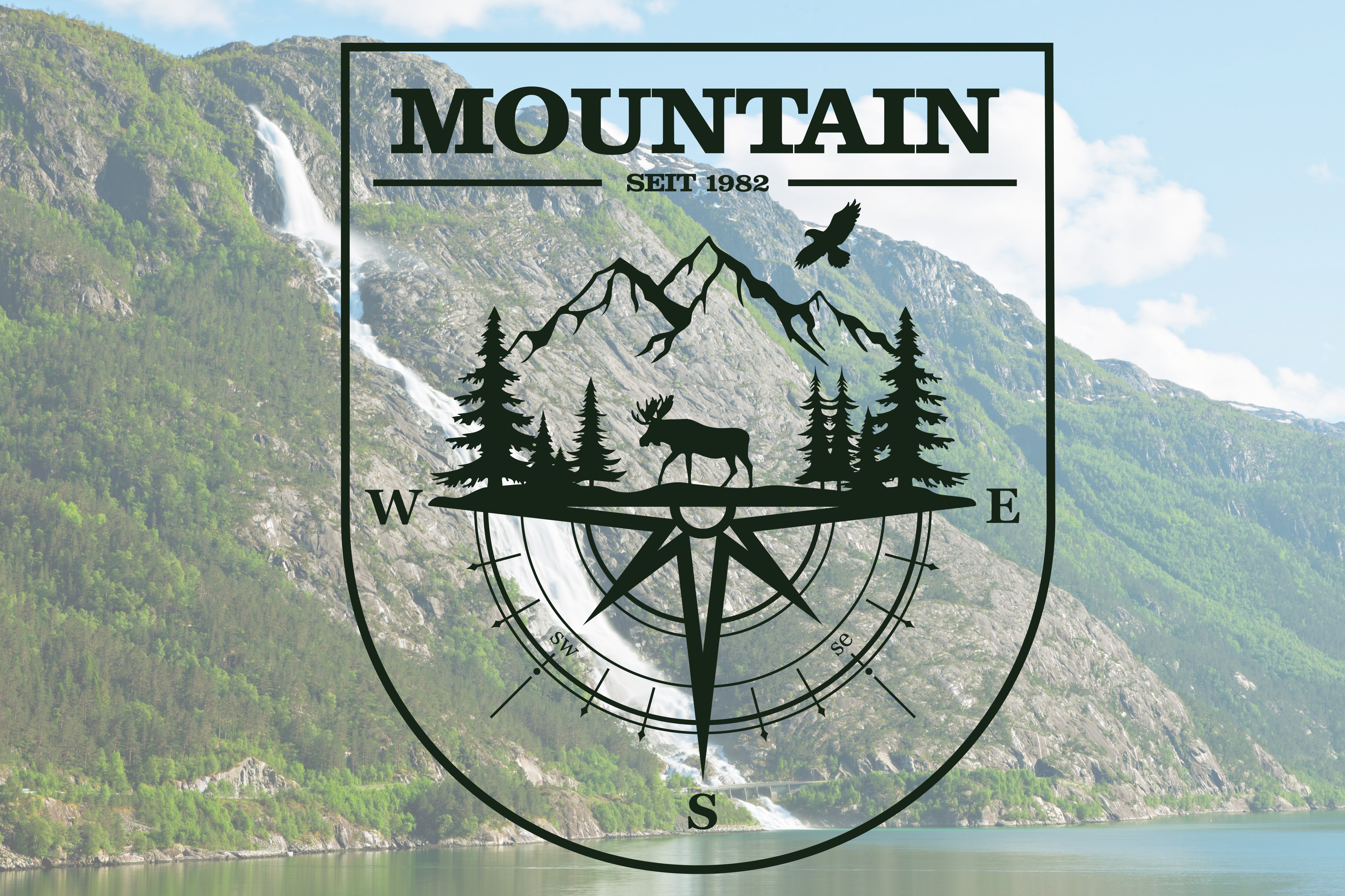 Vanlife Autoaufkleber Mountain Kompass & Hirsch – Personalisiert