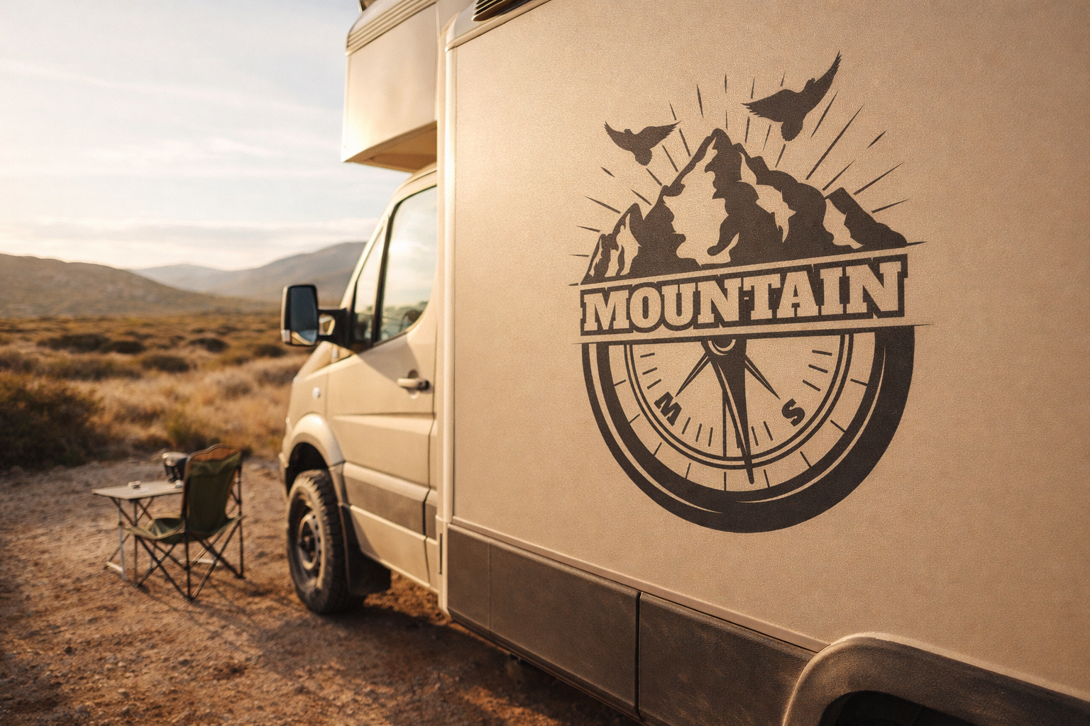 Personalisierter Mountain Kompass Van Aufkleber – Camper & Overland Fahrzeug Vinyl Sticker