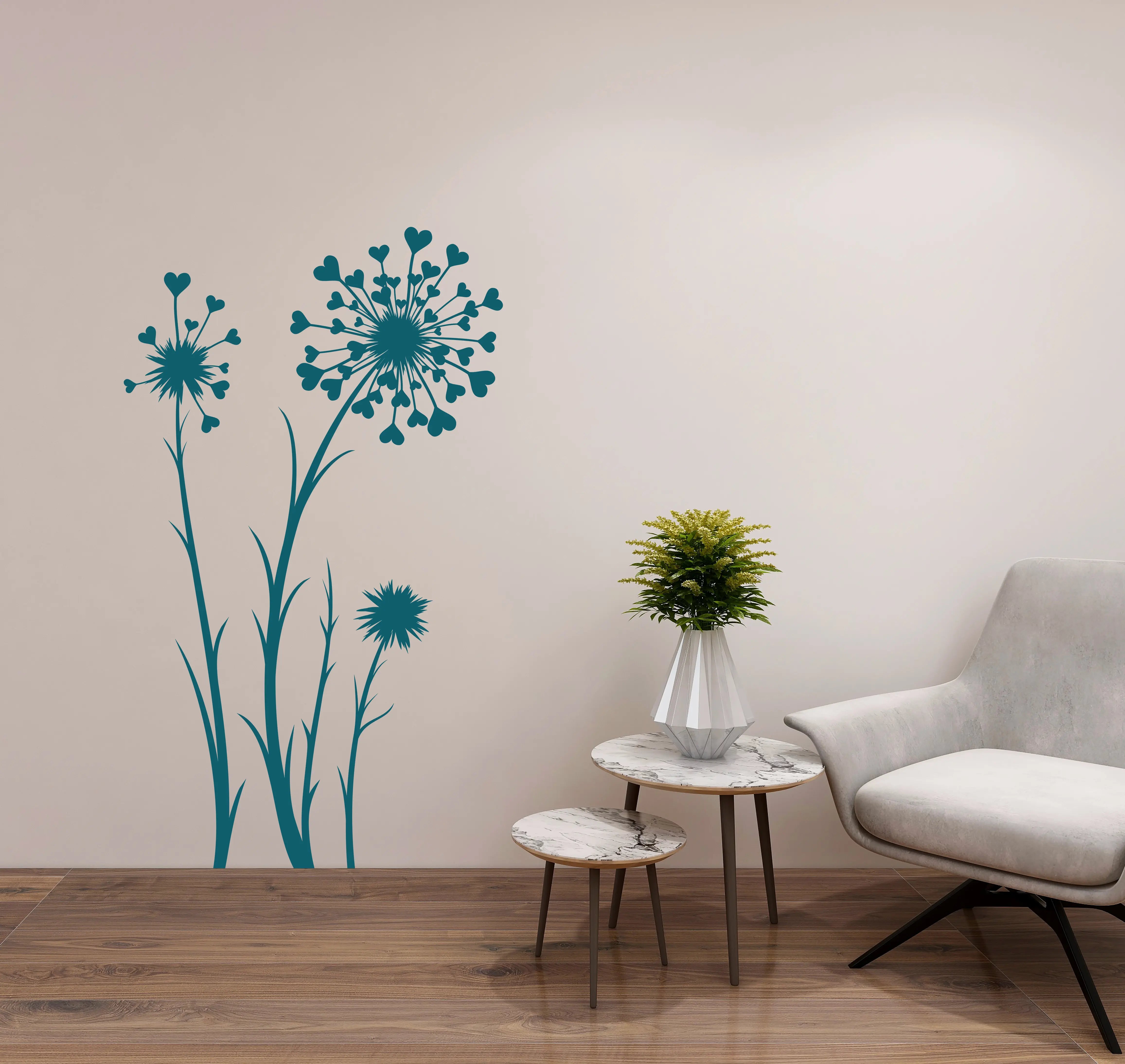 Floral Wall Decal – Modern Flower Wall Sticker for Living Room & Bedroom Prakto