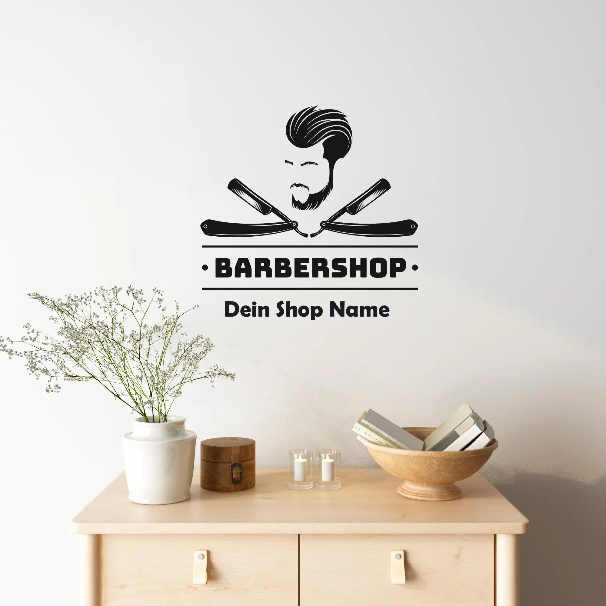 Barbershop Logo Fensterfolie mit Shopname | Personalisierter Vinyl Aufkleber für Barber & Friseursalon Prakto