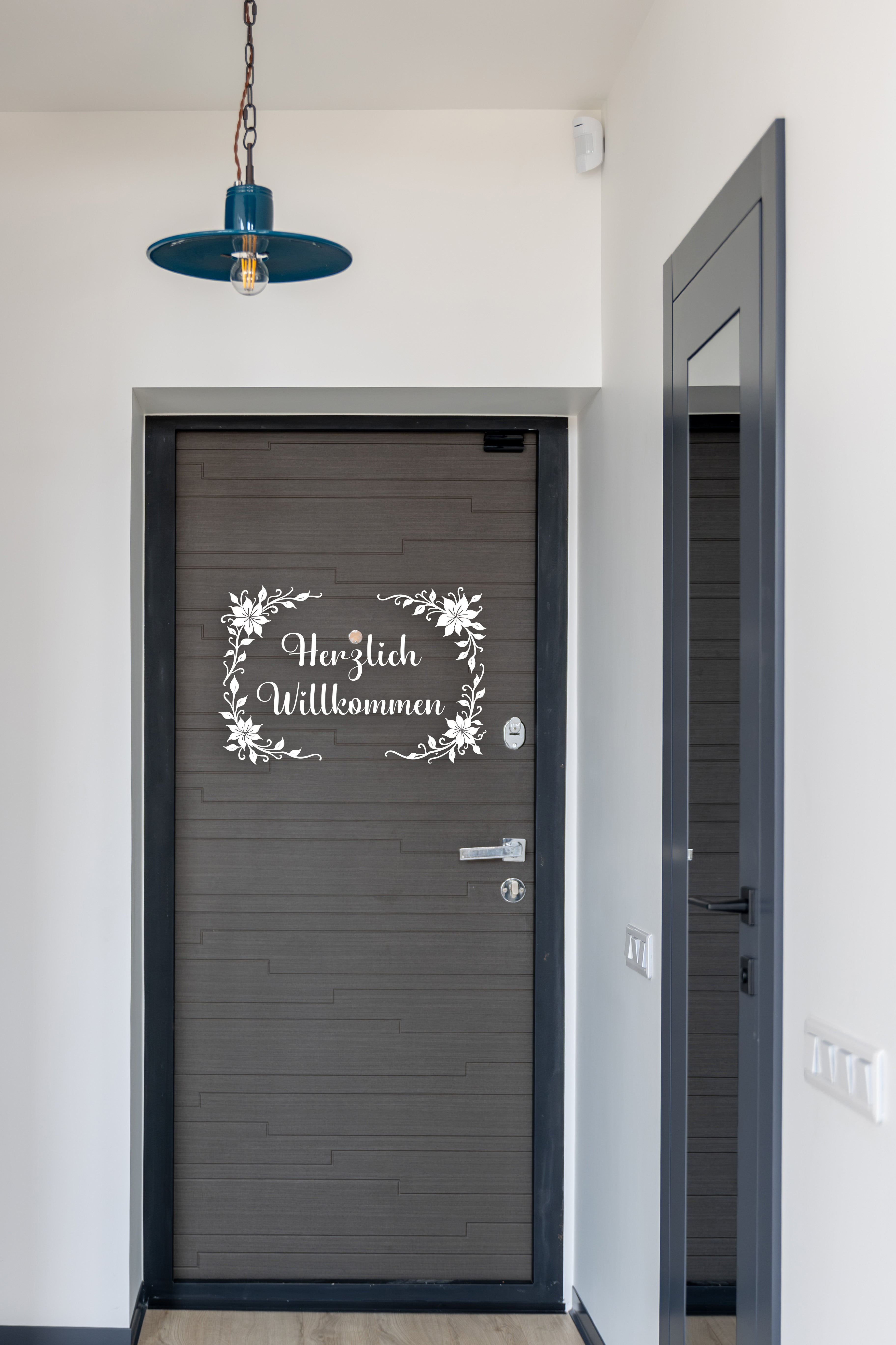 Wandtattoo "Herzlich Willkommen" mit Blumen – Floral Vinyl Aufkleber für Tür & Eingang