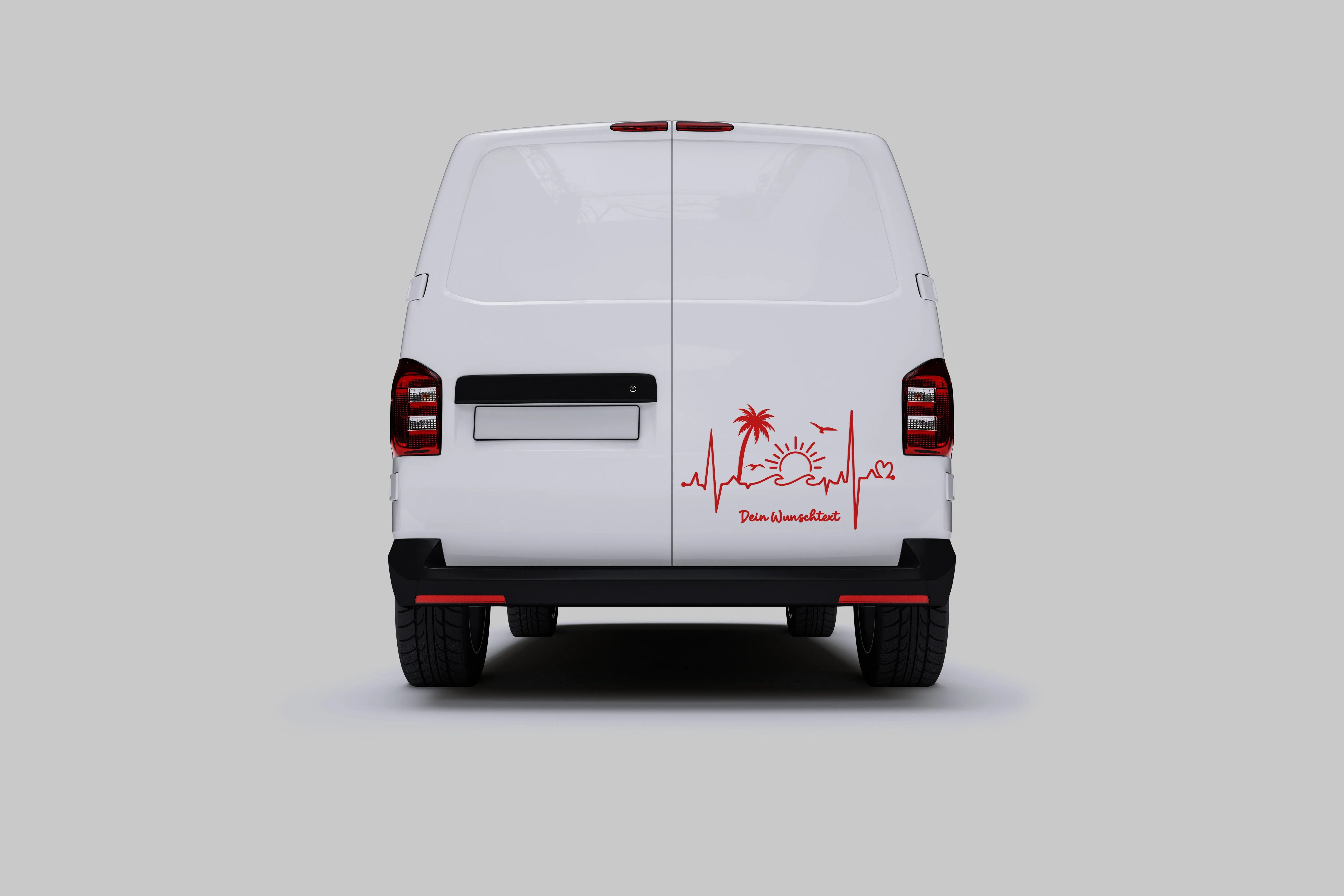 Herzschlag Palmen & Sonne Aufkleber – Personalisiert mit Wunschtext | Camper Van, Auto & Laptop Sticker | Sommer EKG Design Prakto