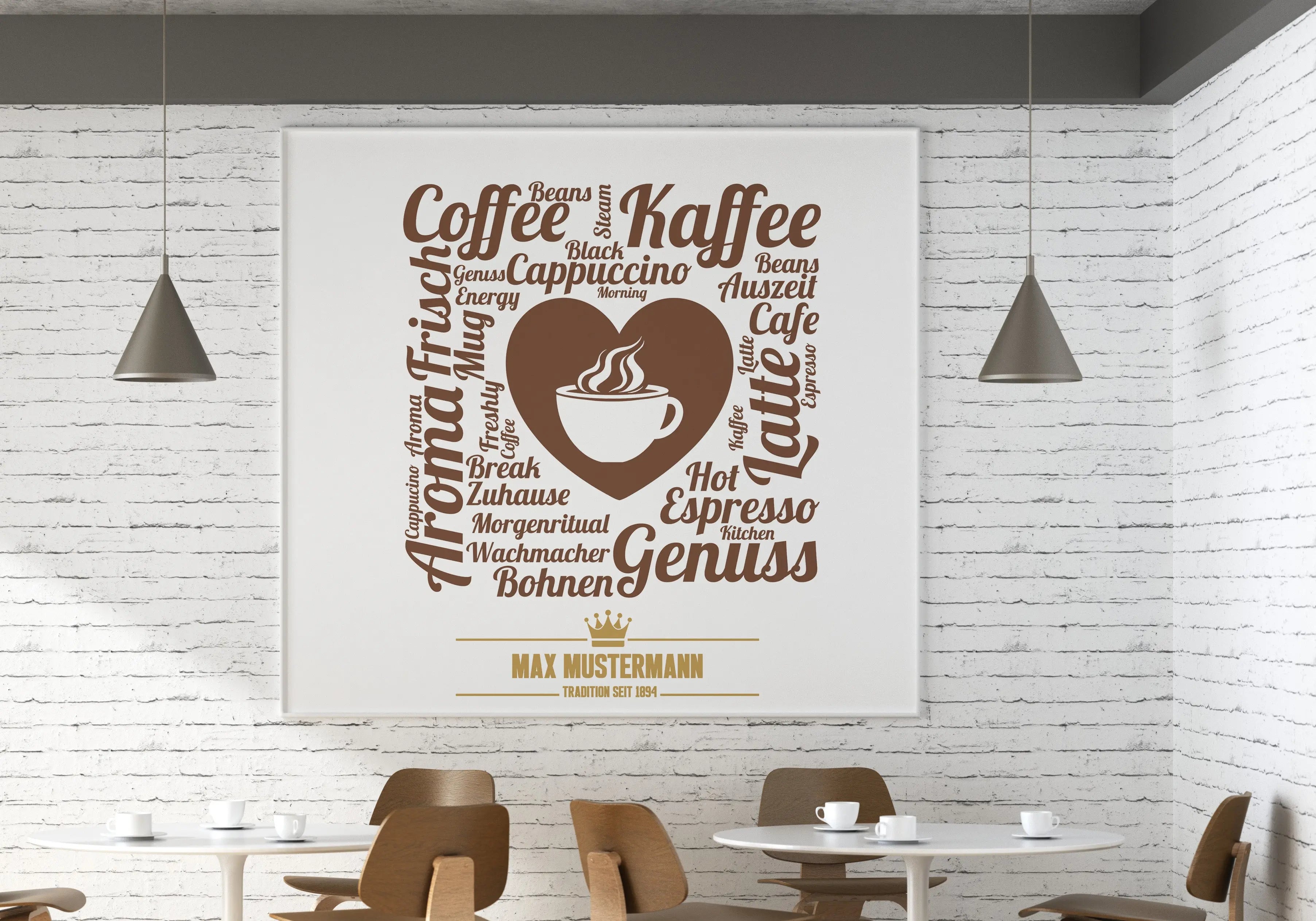 Kaffee Wandtattoo – Personalisiert mit Firmenname | Wandaufkleber für Café & Restaurant (2-farbig) Prakto