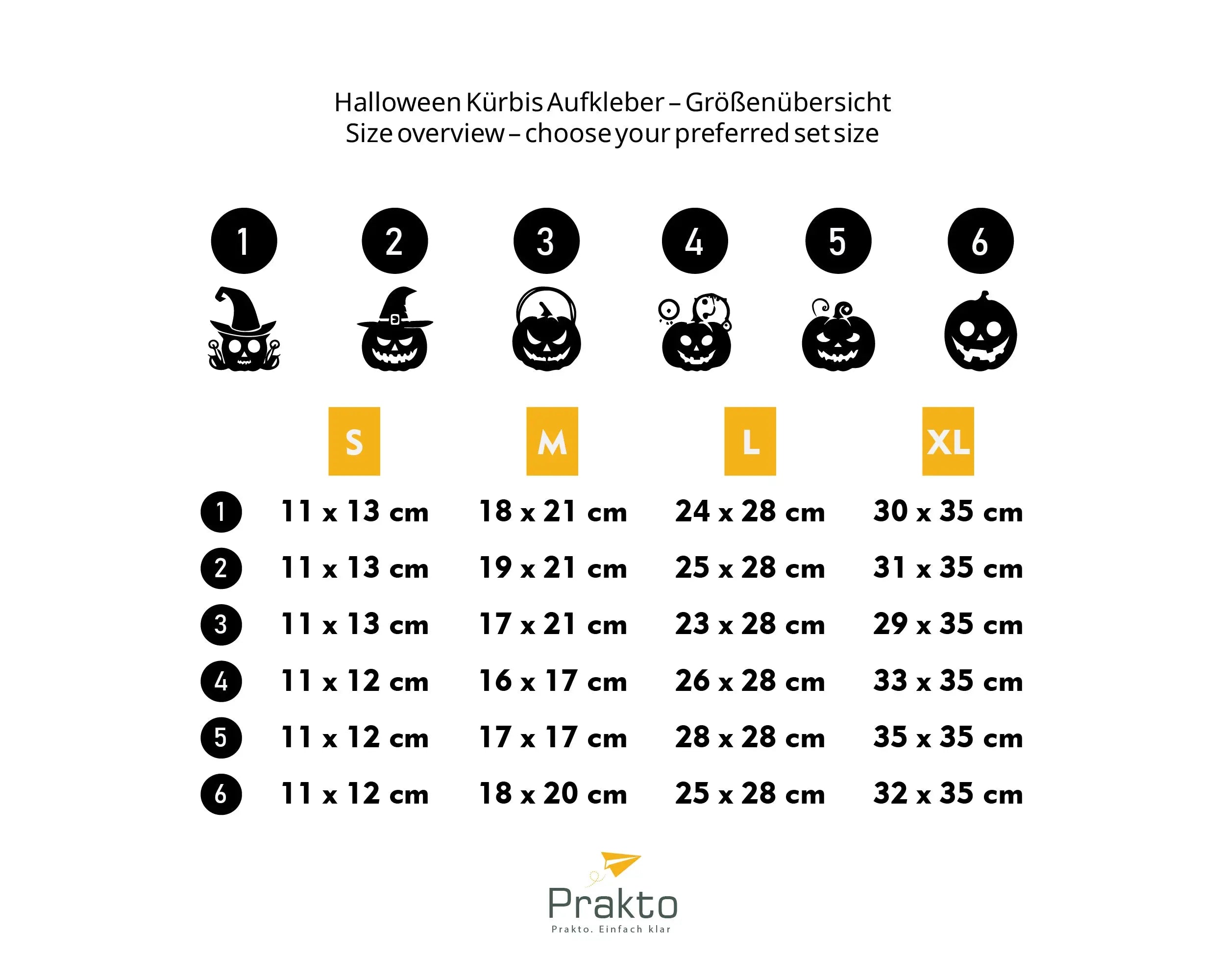 Halloween Kürbis Aufkleber Set (6-teilig) – Vinyl Wandtattoo für Fenster, Türen & Wände Prakto