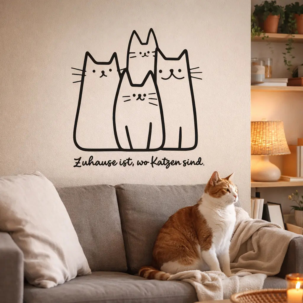 Minimalistisches Katzen Wandtattoo – optional personalisierbar Prakto