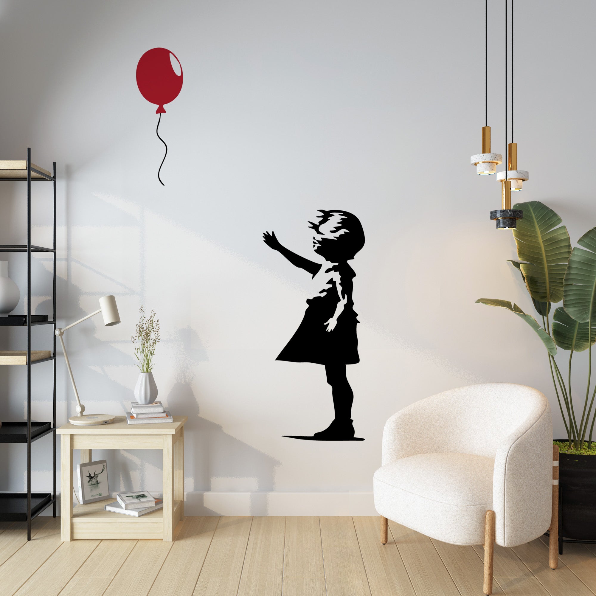 Banksy-Style Wandtattoo Mädchen mit Ballon – Moderne Silhouette & Kunst-Wandsticker