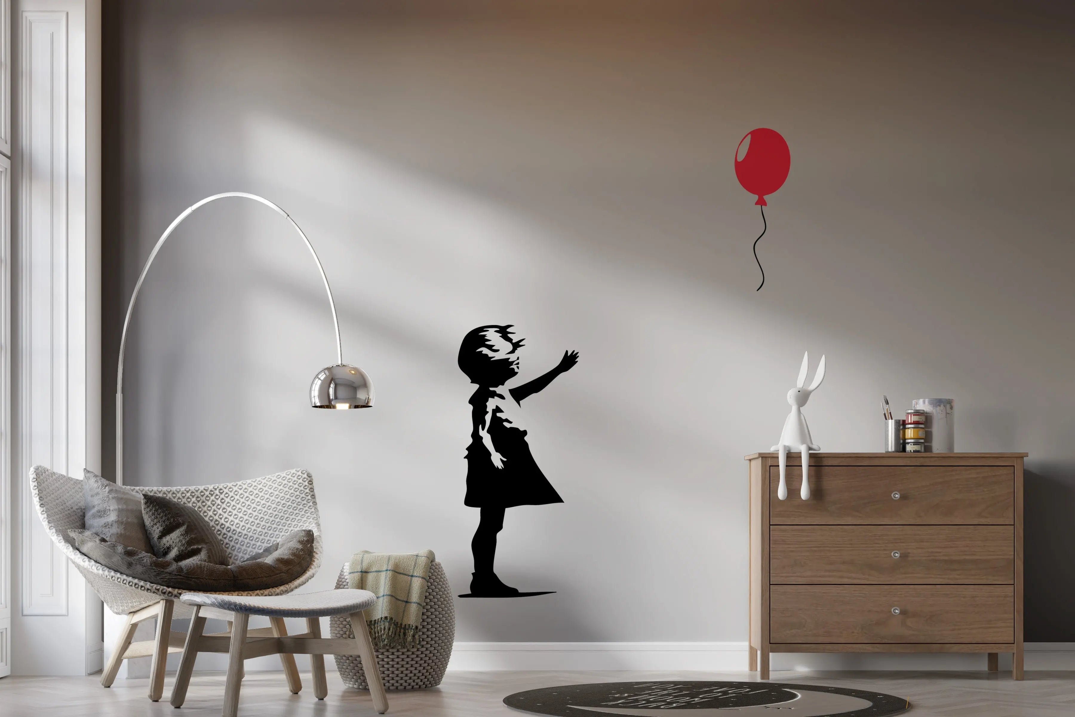 Banksy-Style Wandtattoo Mädchen mit Ballon – Moderne Silhouette & Kunst-Wandsticker Prakto