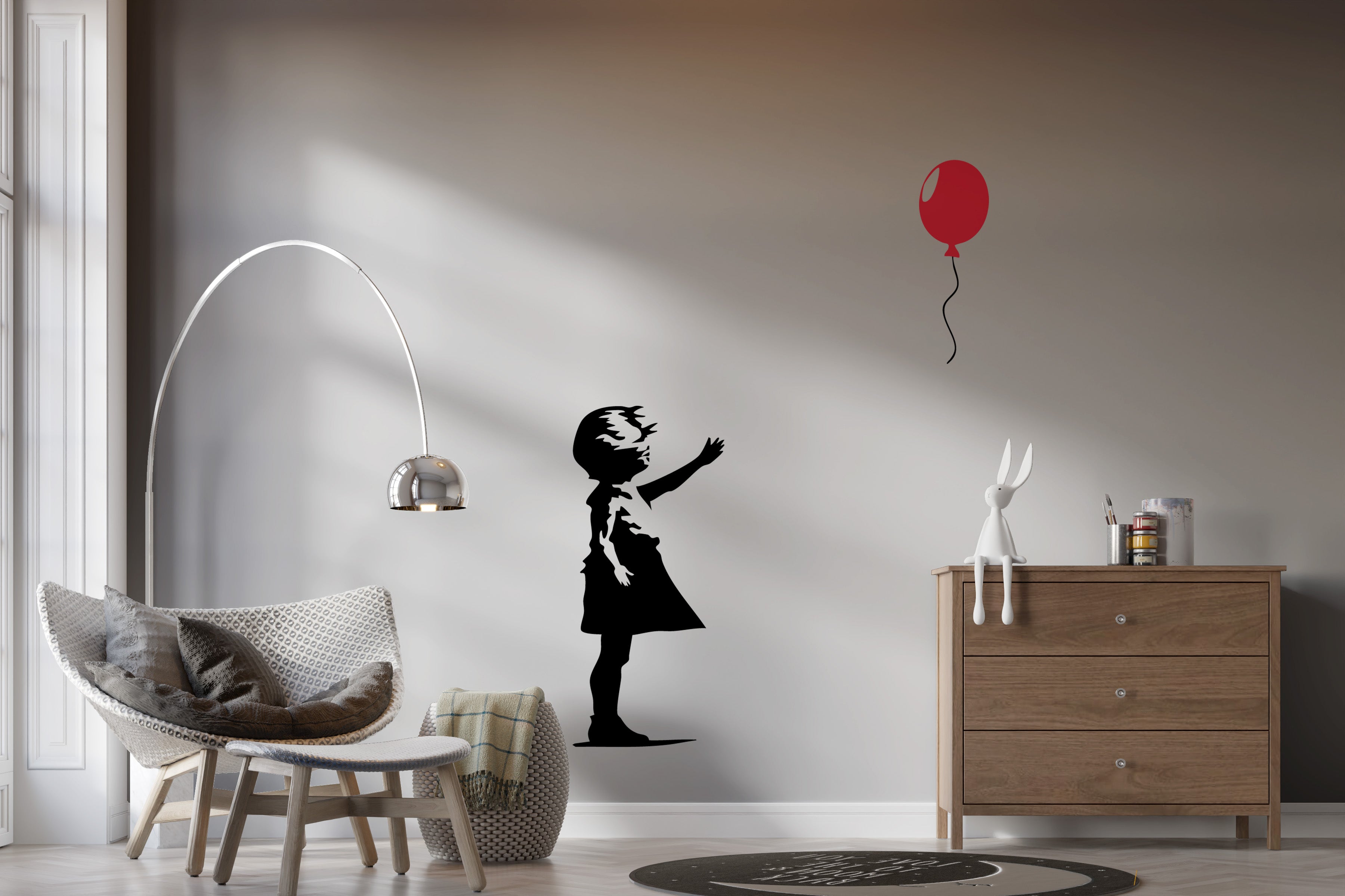 Banksy-Style Wandtattoo Mädchen mit Ballon – Moderne Silhouette & Kunst-Wandsticker
