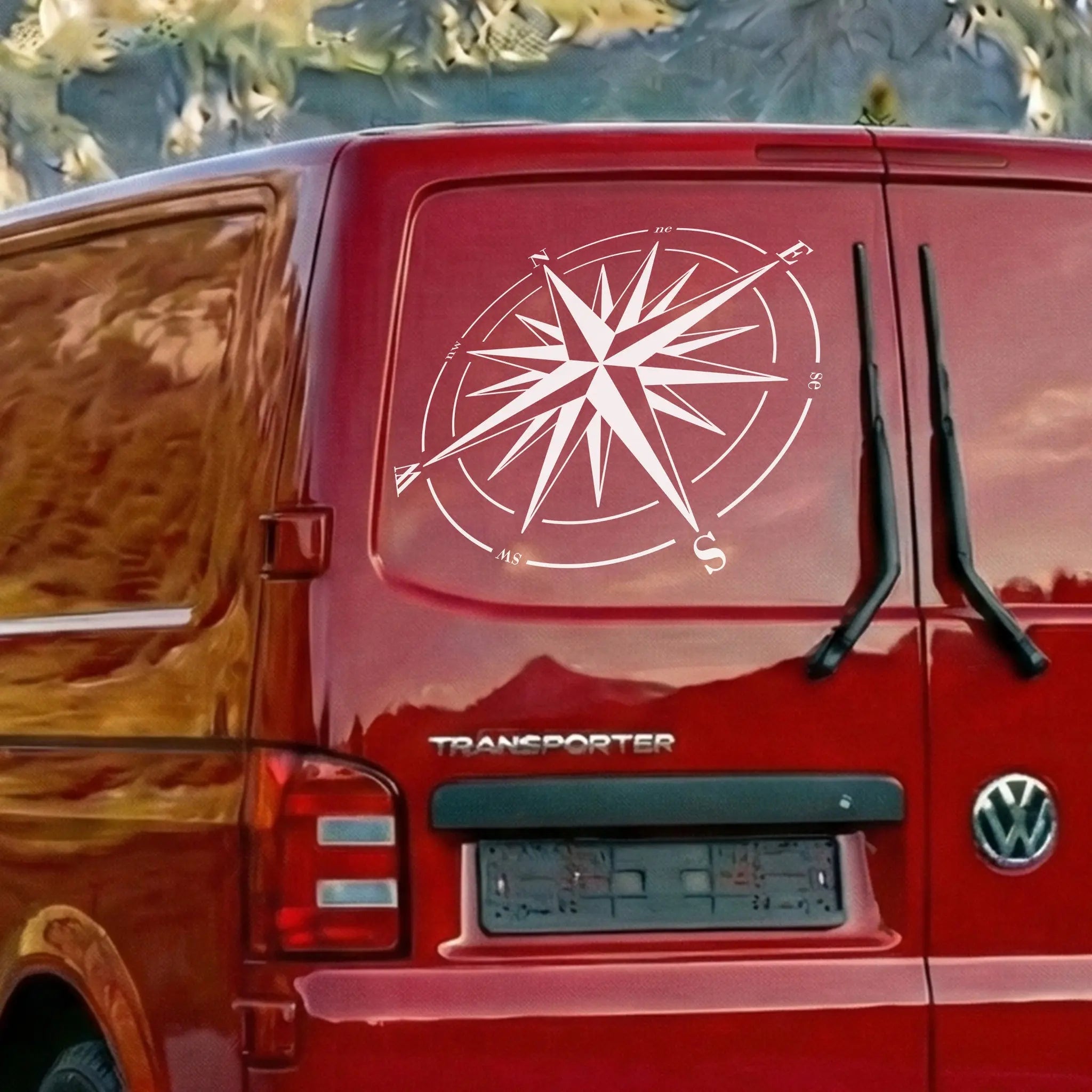 Kompass Windrose Autoaufkleber – Adventure Vanlife Sticker für Camper, Van & Wohnmobil Prakto