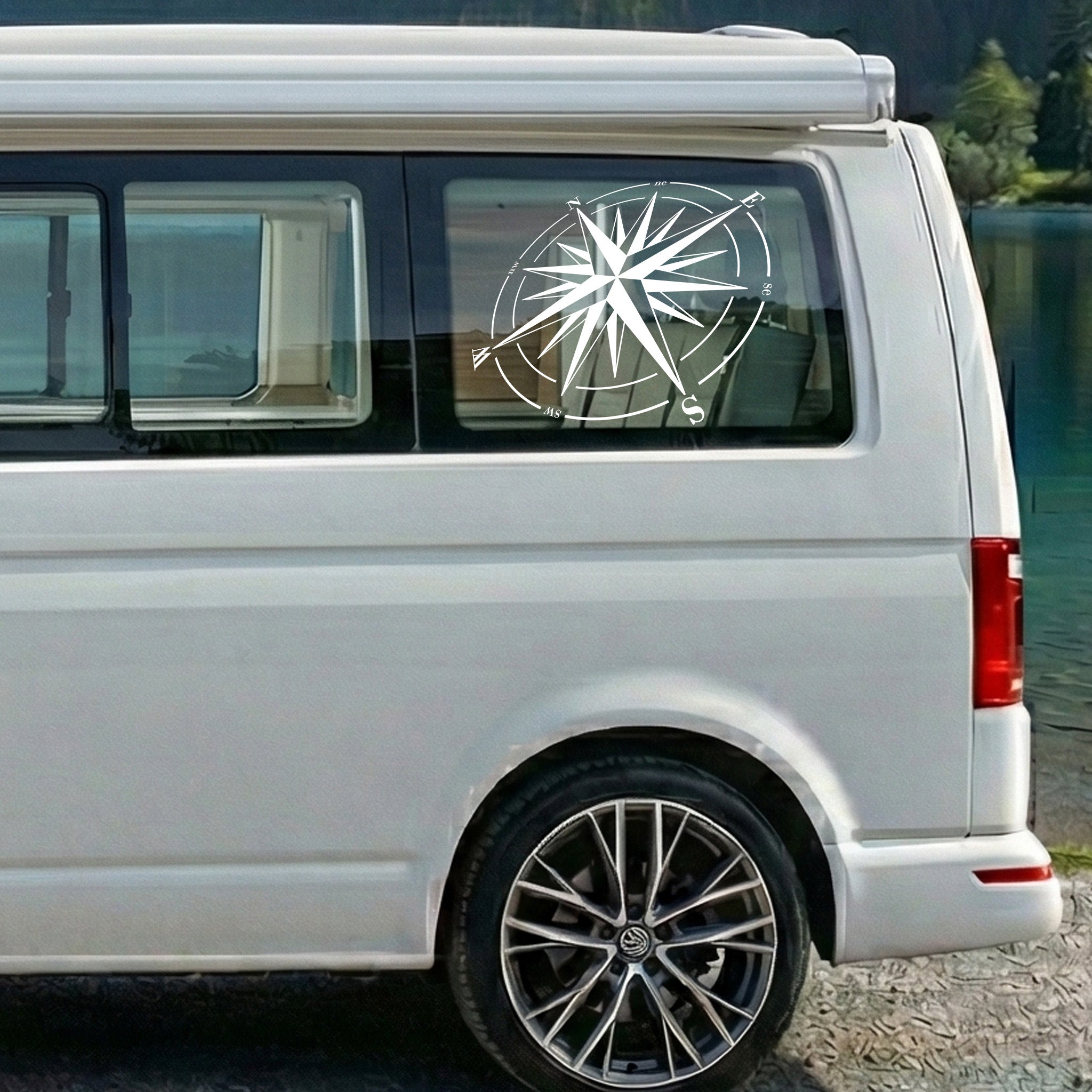 Kompass Windrose Autoaufkleber – Adventure Vanlife Sticker für Camper, Van & Wohnmobil