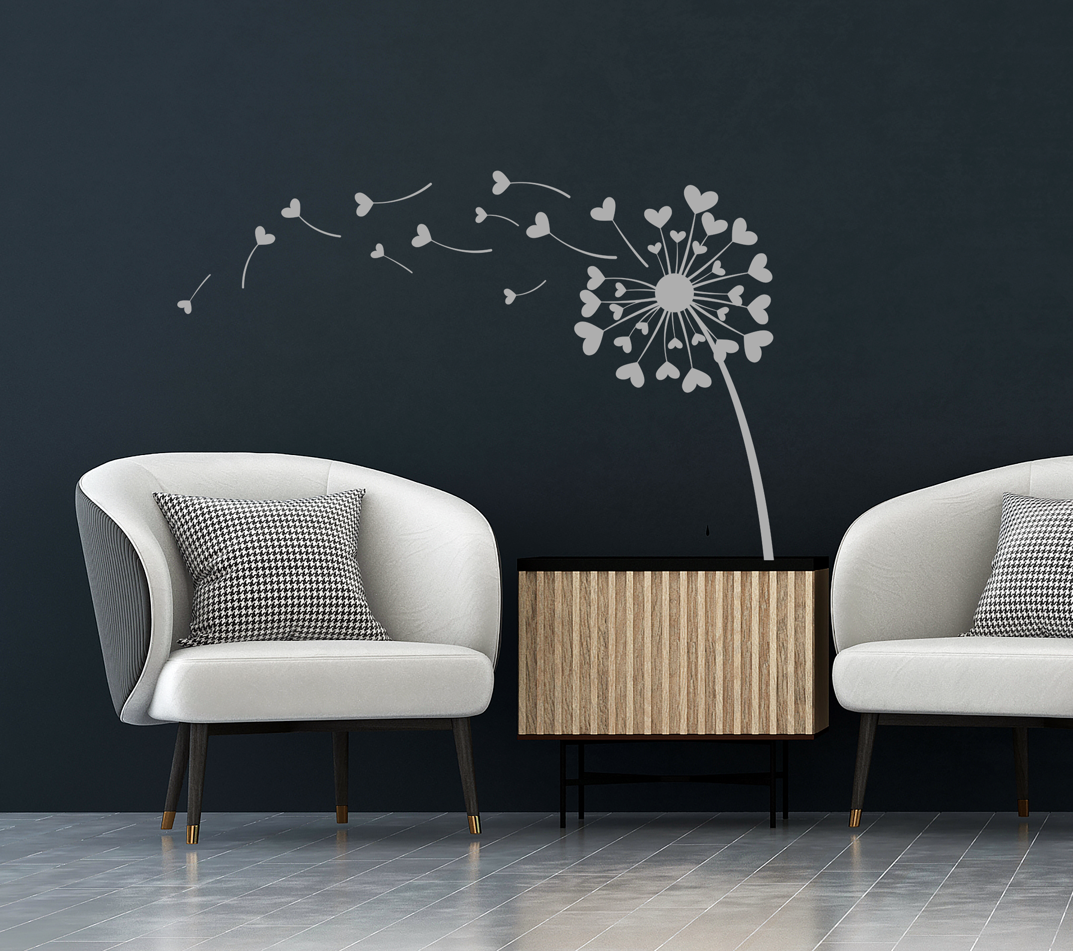 Dandelion Heart Wall Decal – Modern Floral Vinyl Wall Sticker for Home Decor