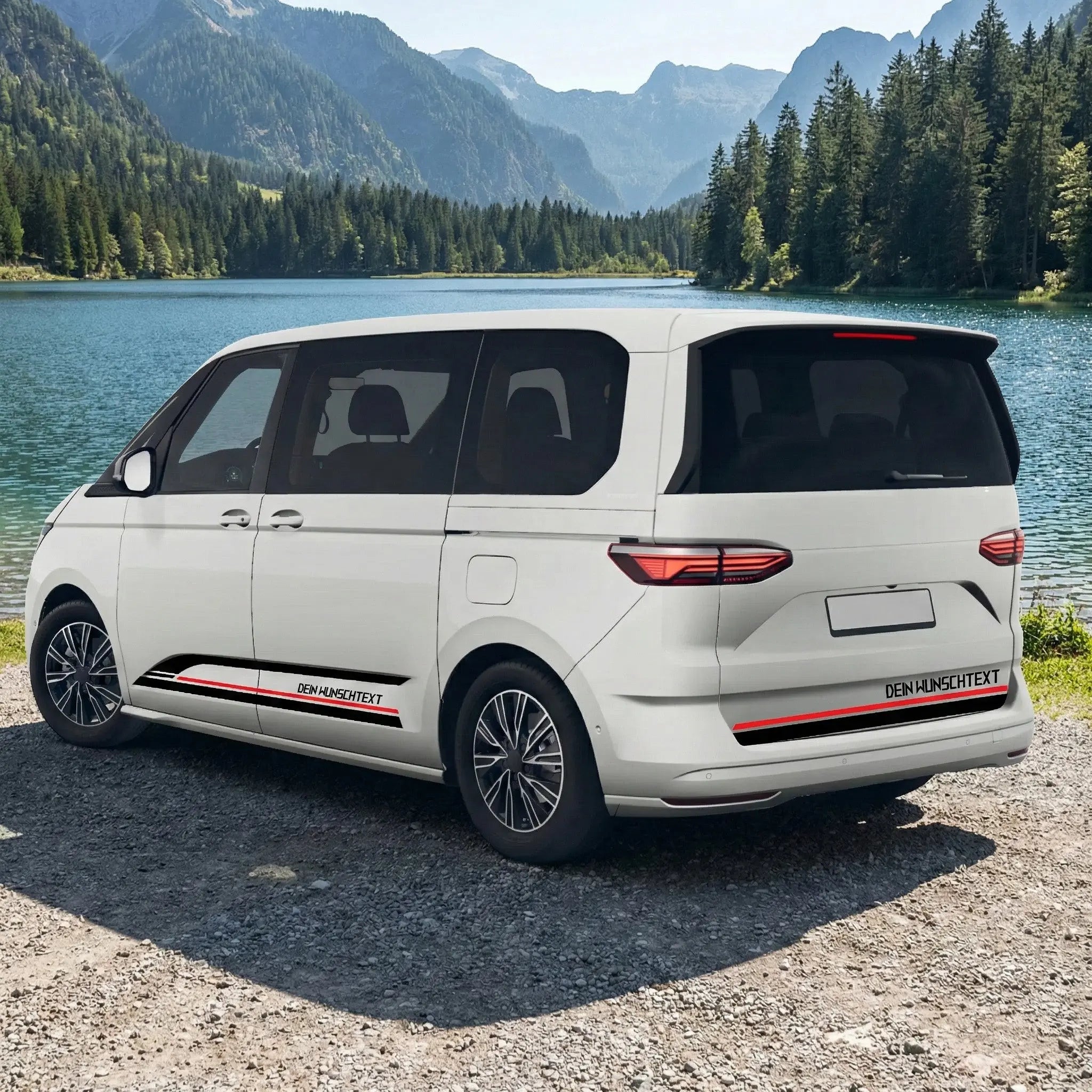 Racing Seitenstreifen Schwarz-Rot | Premium Tuning Folie passend für T7 Van (L1 & L2) Prakto